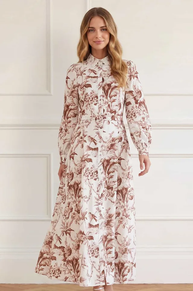 Needle & Thread Marie Toile de Jouy sukienka koszulowa żakardowa