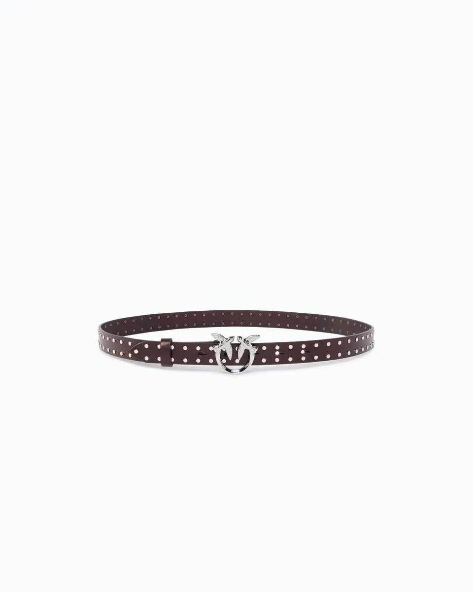 Pinko Love Belt pasek skórzany 2 cm ćwieki
