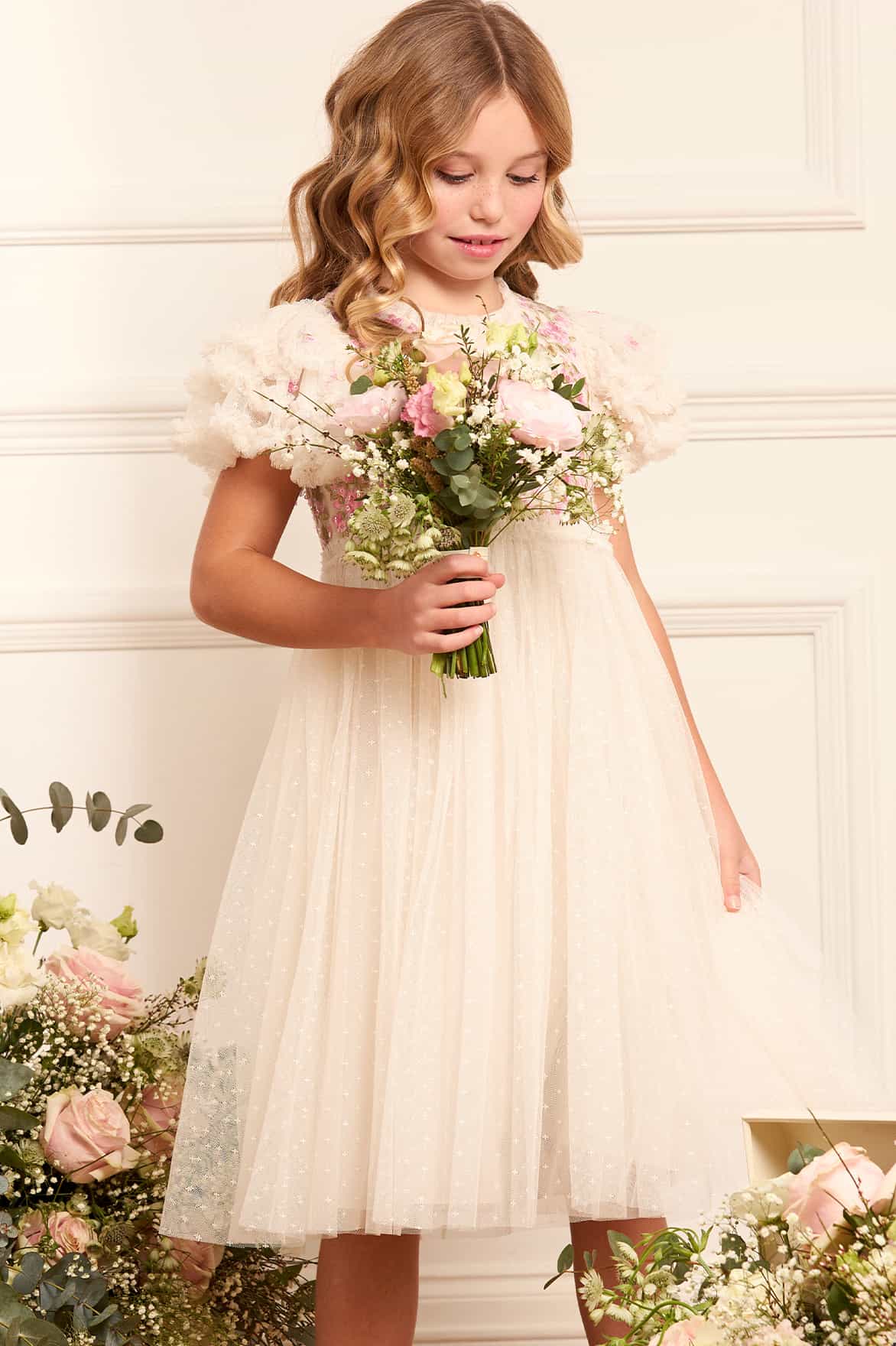 Needle & Thread Posy Bodice Kids Dress sukienka kremowa haft