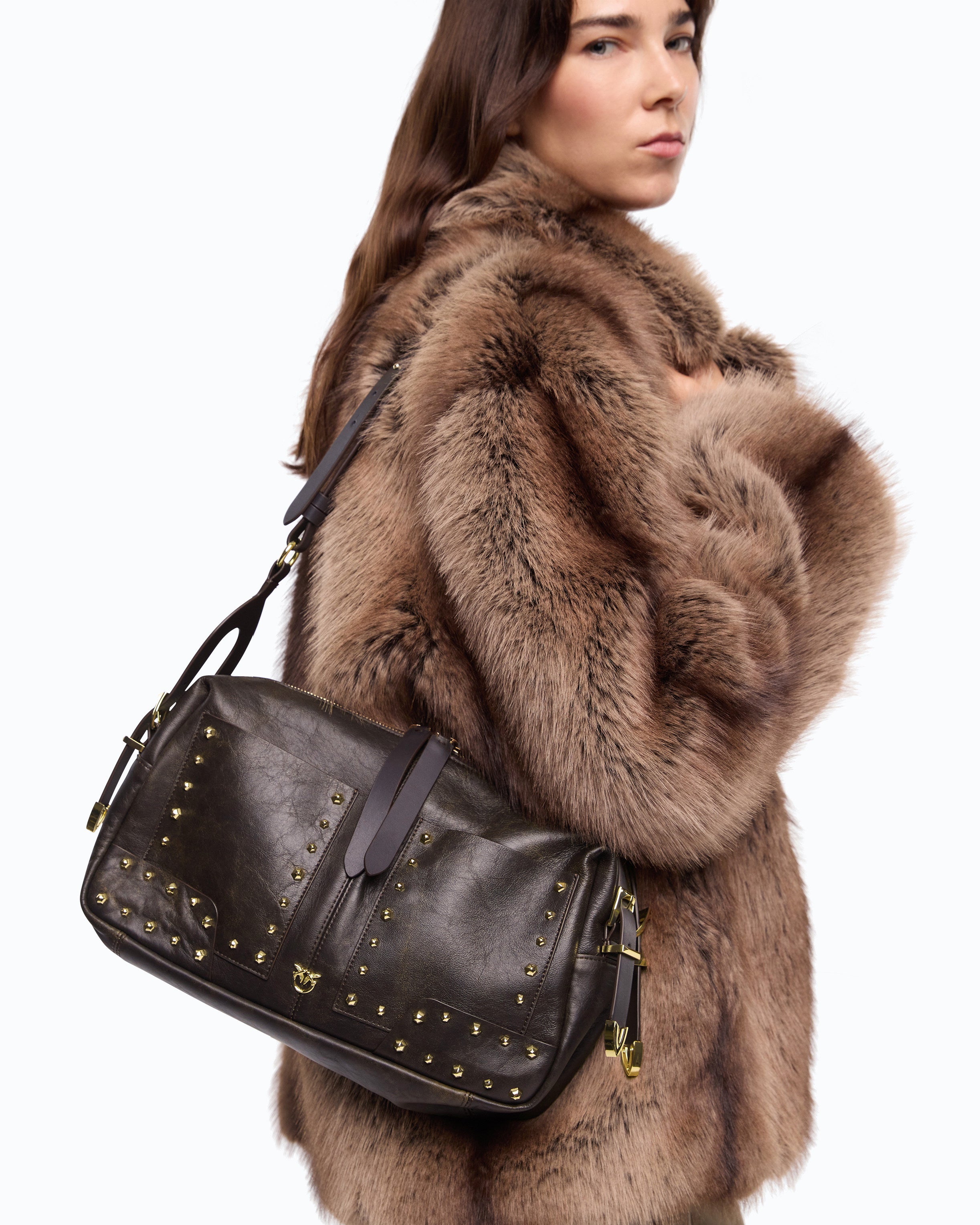 Pinko Keeper Bag torebka skórzana U z ćwiekami