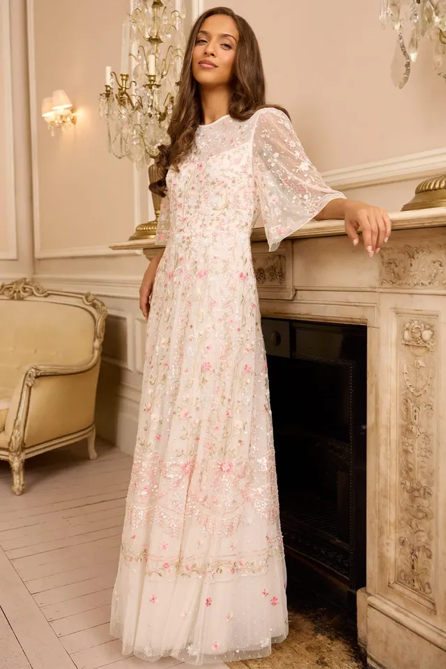 Needle & Thread Rococo Ribbon Round Neck Gown sukienka biała maxi