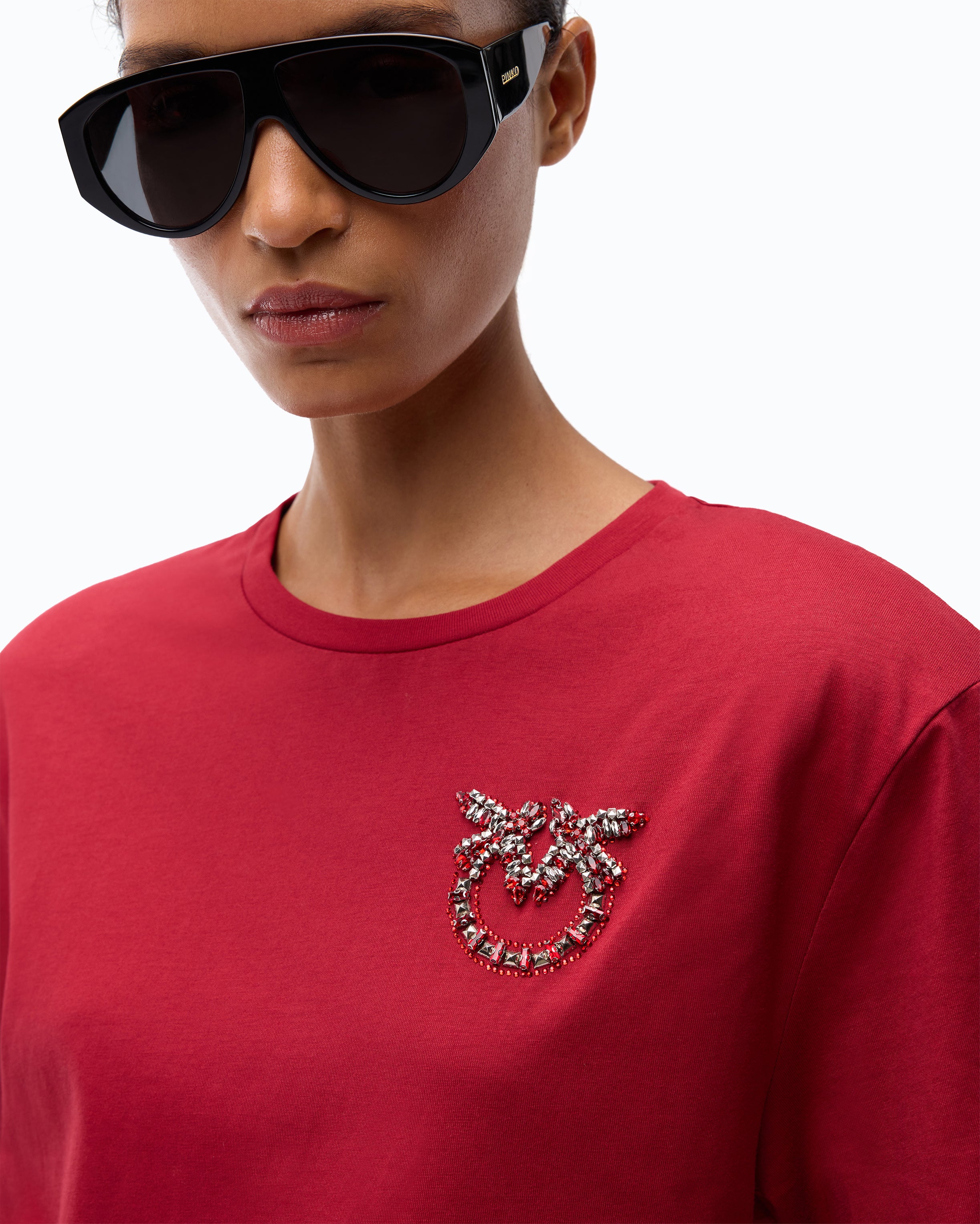 Pinko Strepitoso T-shirt czerwony z kryształkami