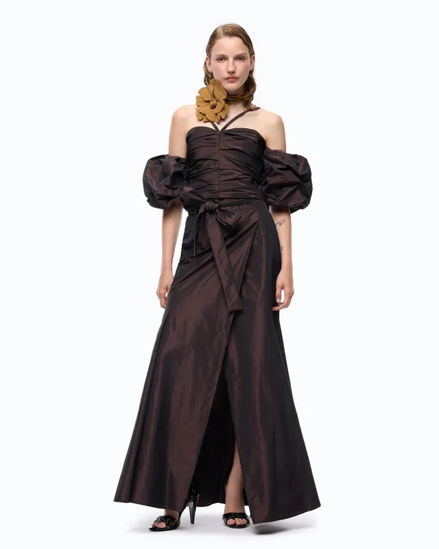 Pinko Pick-Up Skirt spódnica tafta brązowa maxi