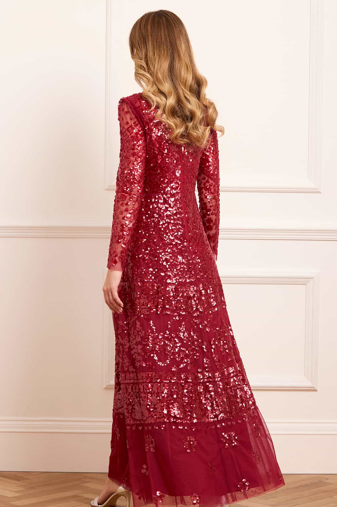 Needle & Thread Aurora Gown suknia Red haftowana