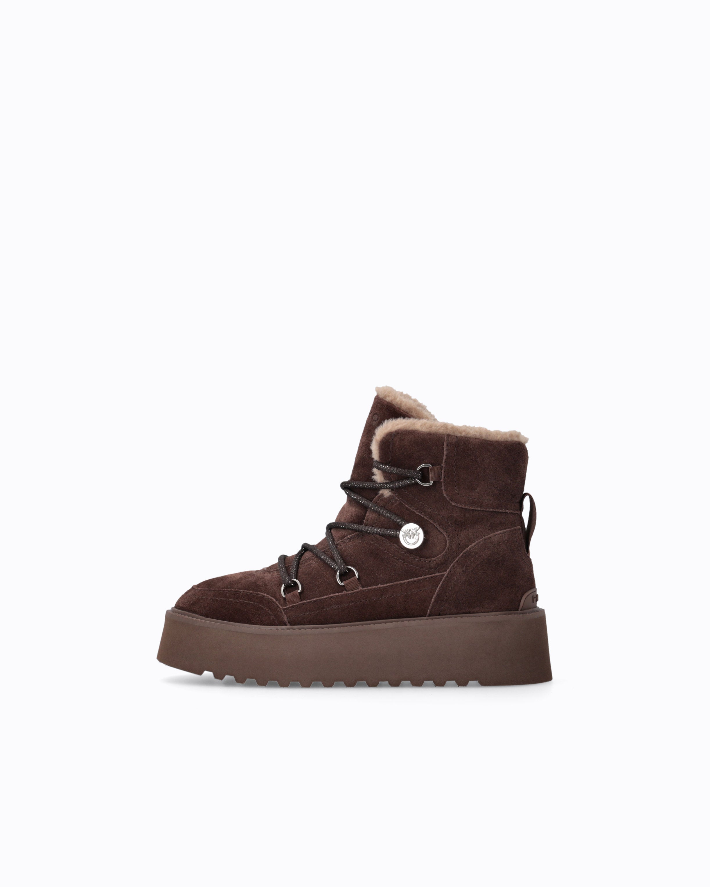 Pinko Martina 01 botki zamszowe brązowe futro 11 cm
