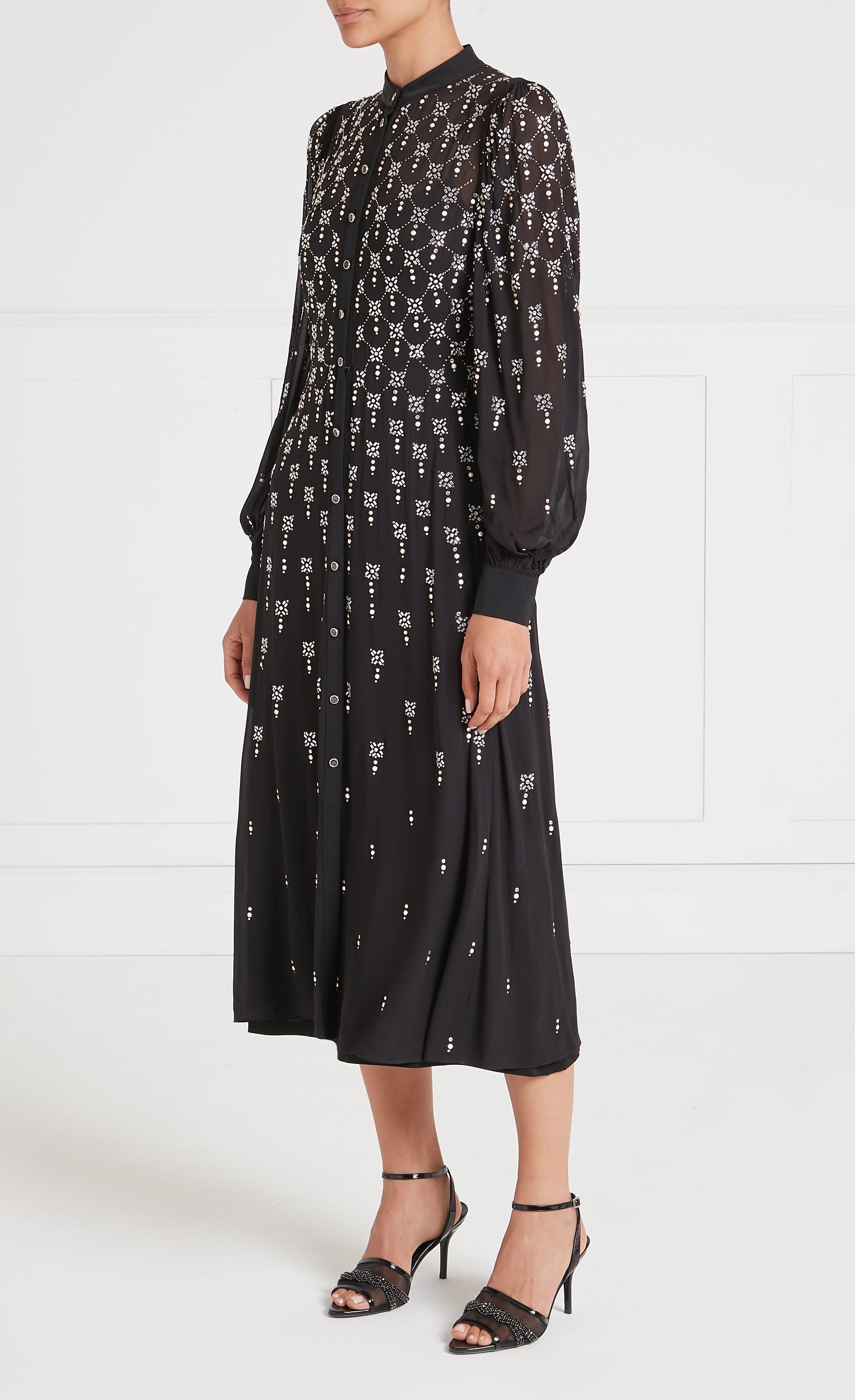 Temperley London Gallantry Shirt Dress sukienka czarna midi haft