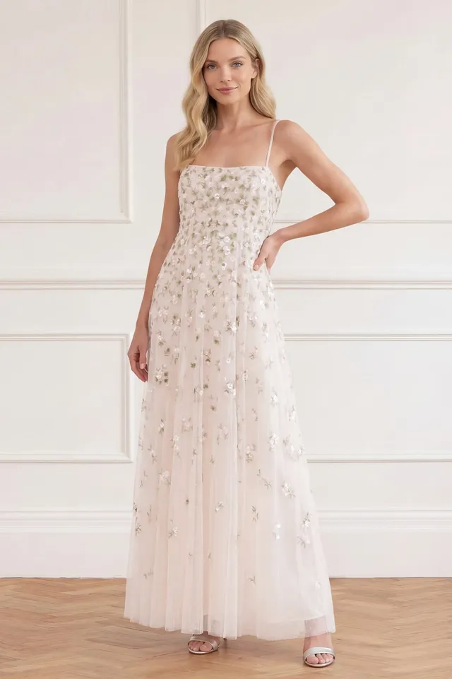 Needle & Thread Meadow Ditsy Cami Gown sukienka biaoaa haftowana