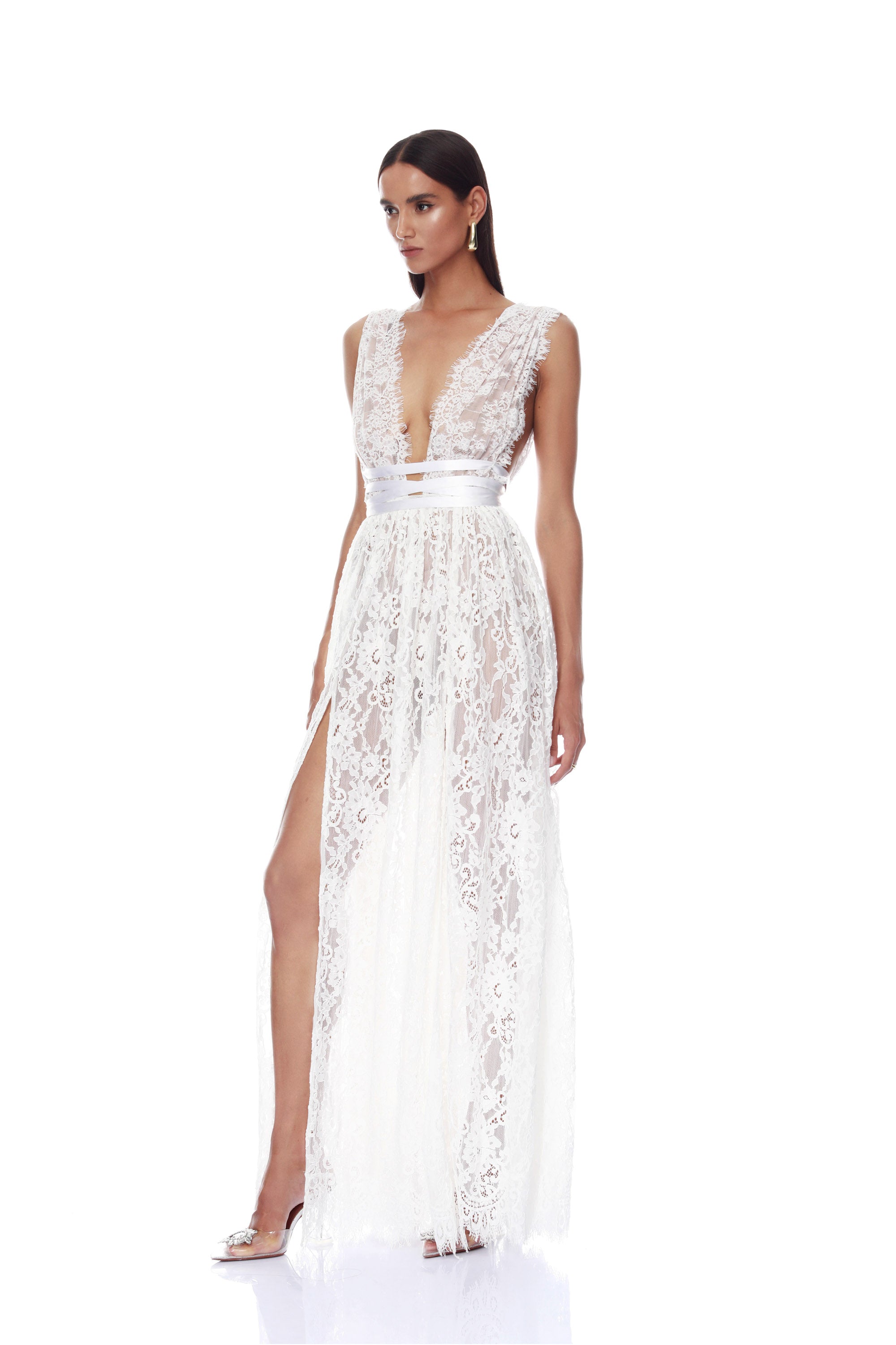 Bronx and Banco Goddess Lace Gown suknia biała metaliczna