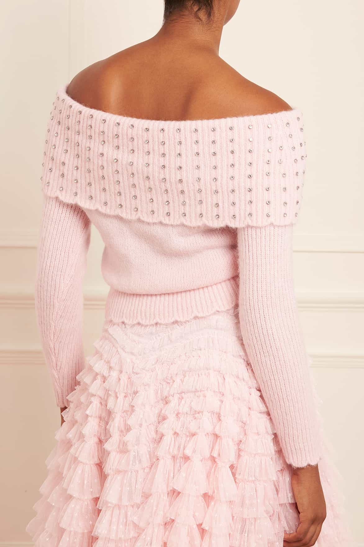 Needle & Thread Bardot sweter damski pink alpakowy