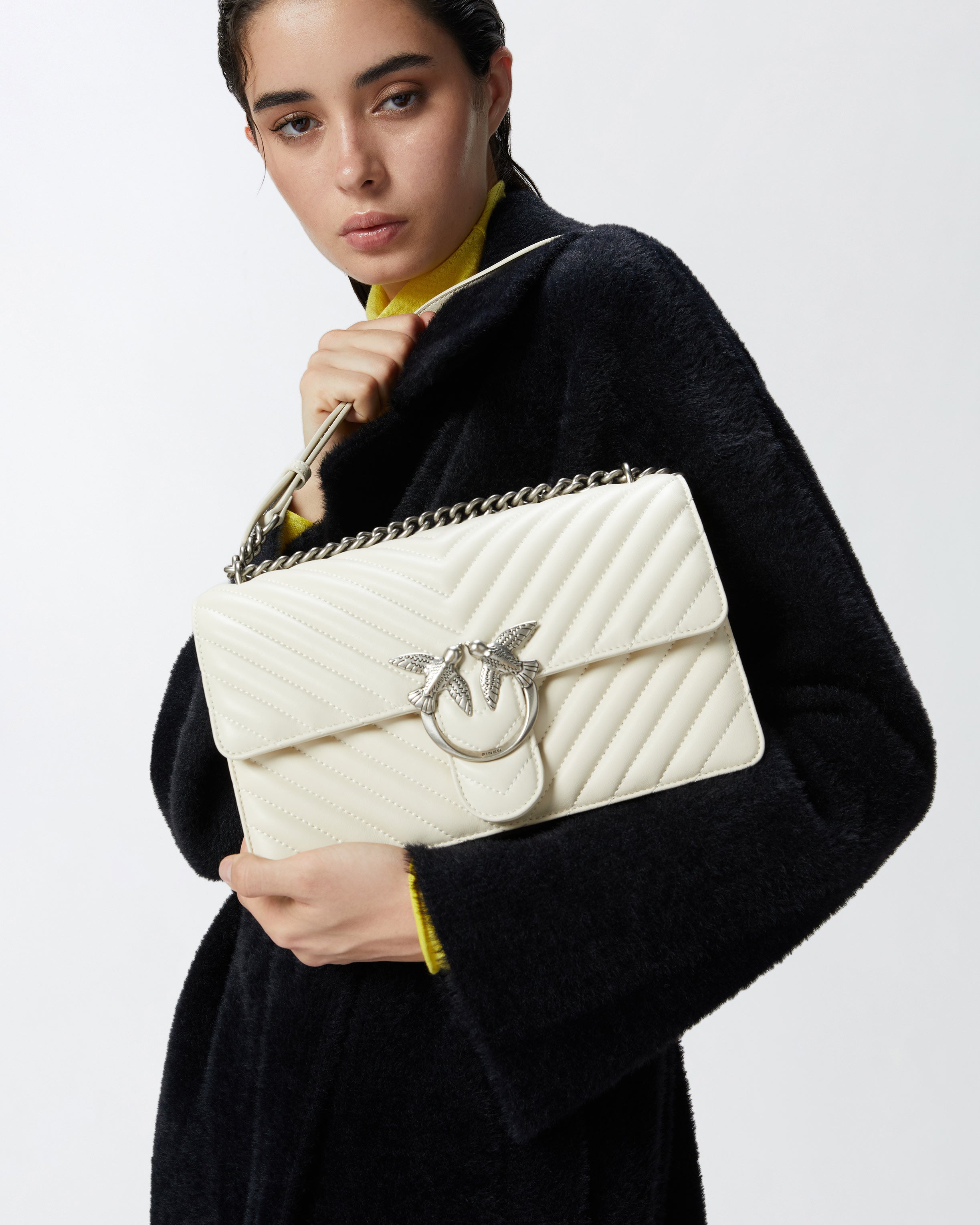Pinko Classic Love Bag One Chevron torebka biała pikowana