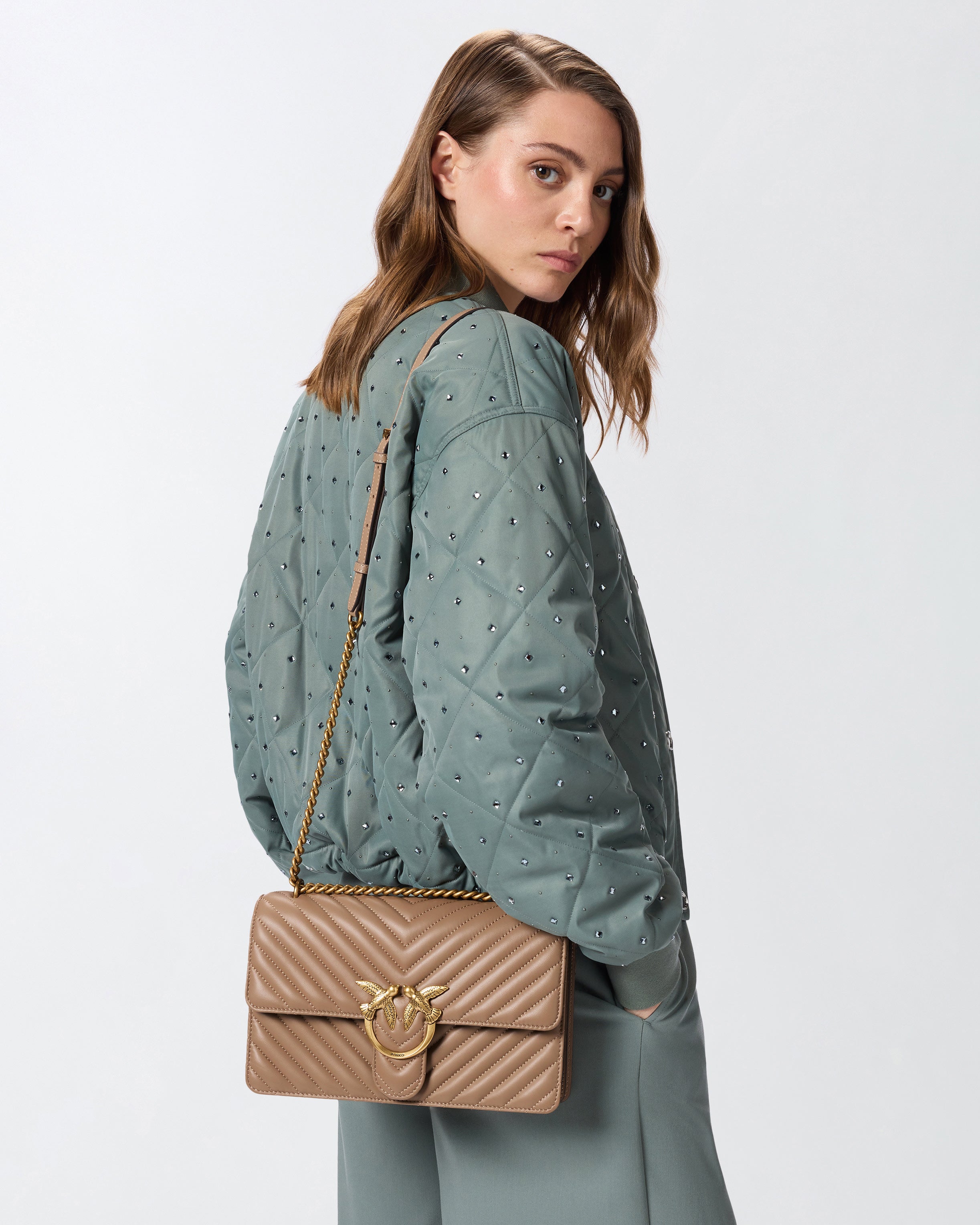 Pinko Love One Classic Chevron torebka brązowa