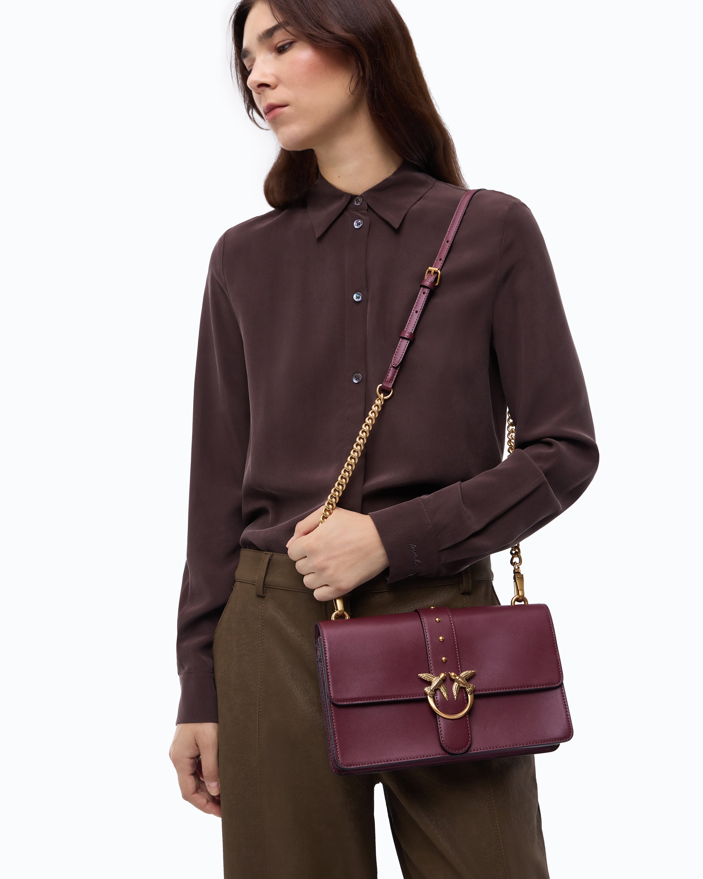 Pinko Love Bag One torebka skórzana brązowa