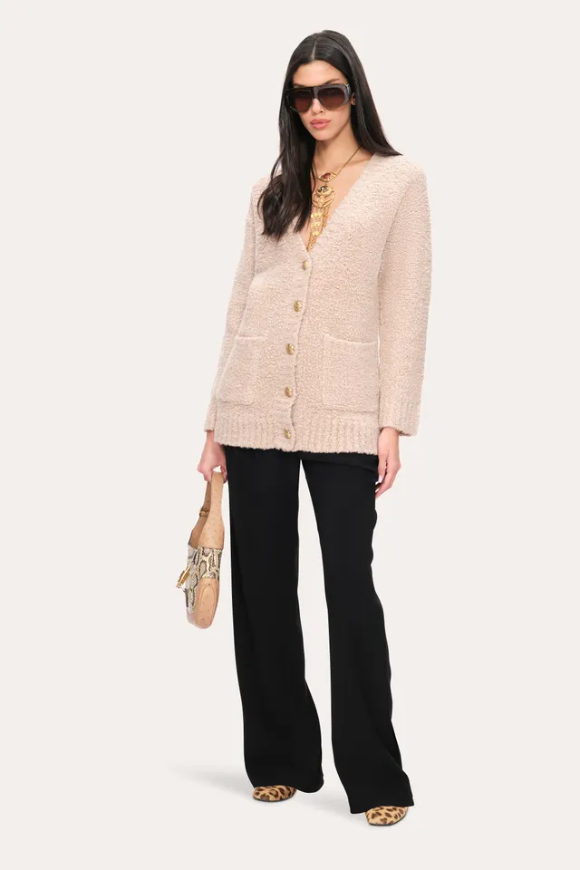 Elie Tahari Boucle Merino Cardigan Buff wełniany