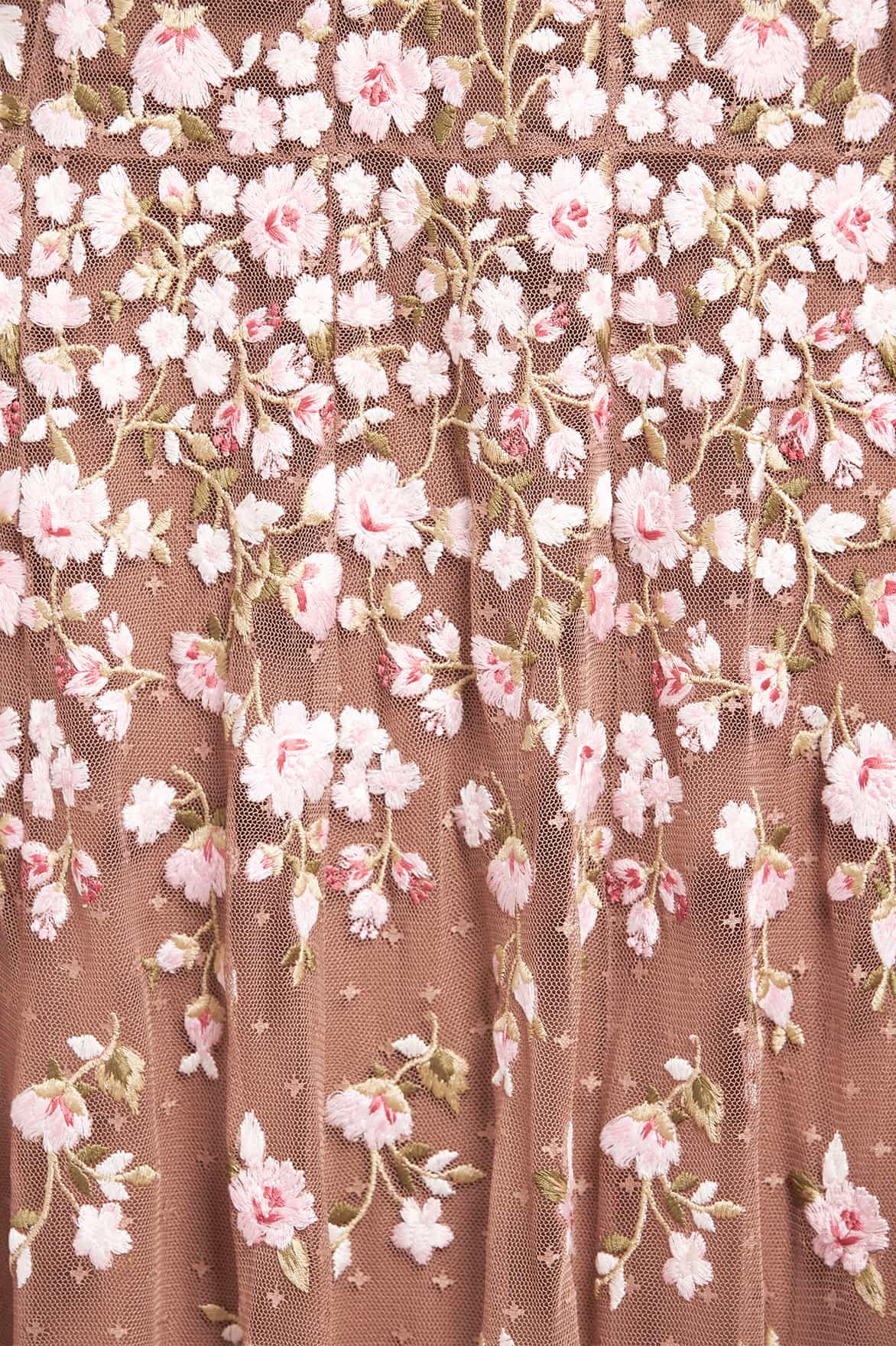 Needle & Thread Sylvia Rose sukienka wieczorowa Beige haftowana