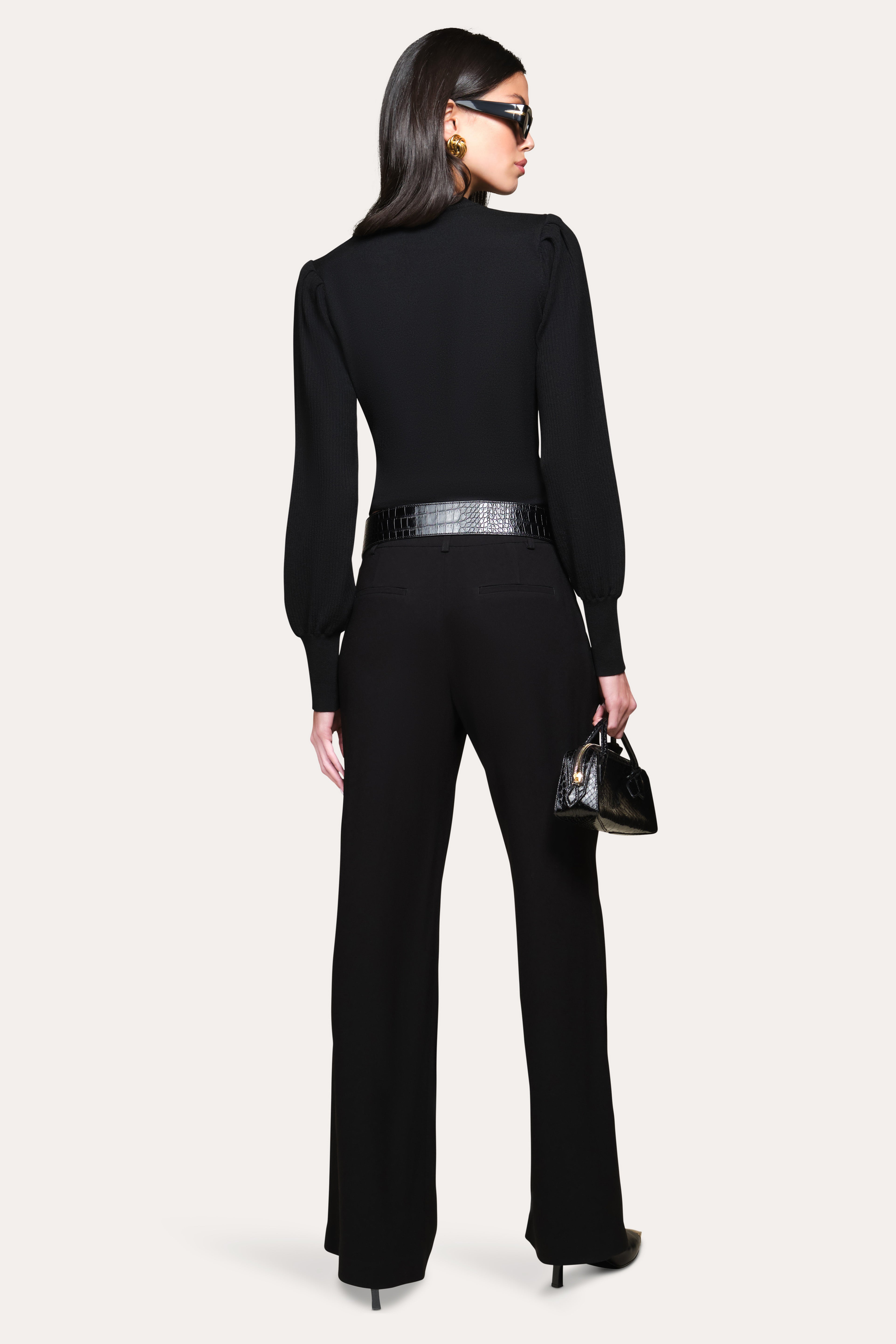 Elie Tahari Japanese Crepe spodnie Black z zakładkami