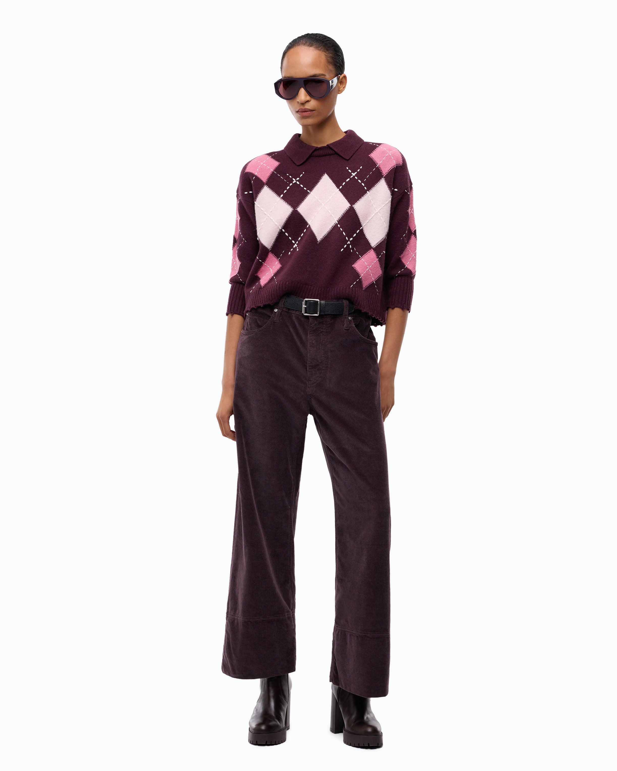 Pinko Cork sweter wełna kaszmir romby polo