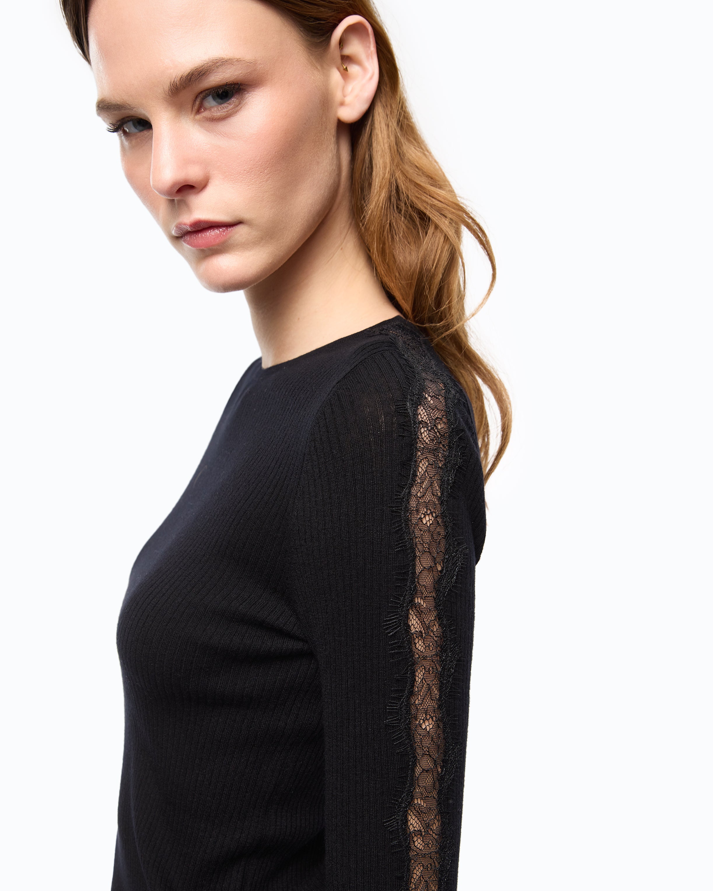 Pinko Copenaghen sweter czarny koronka wełna kaszmir