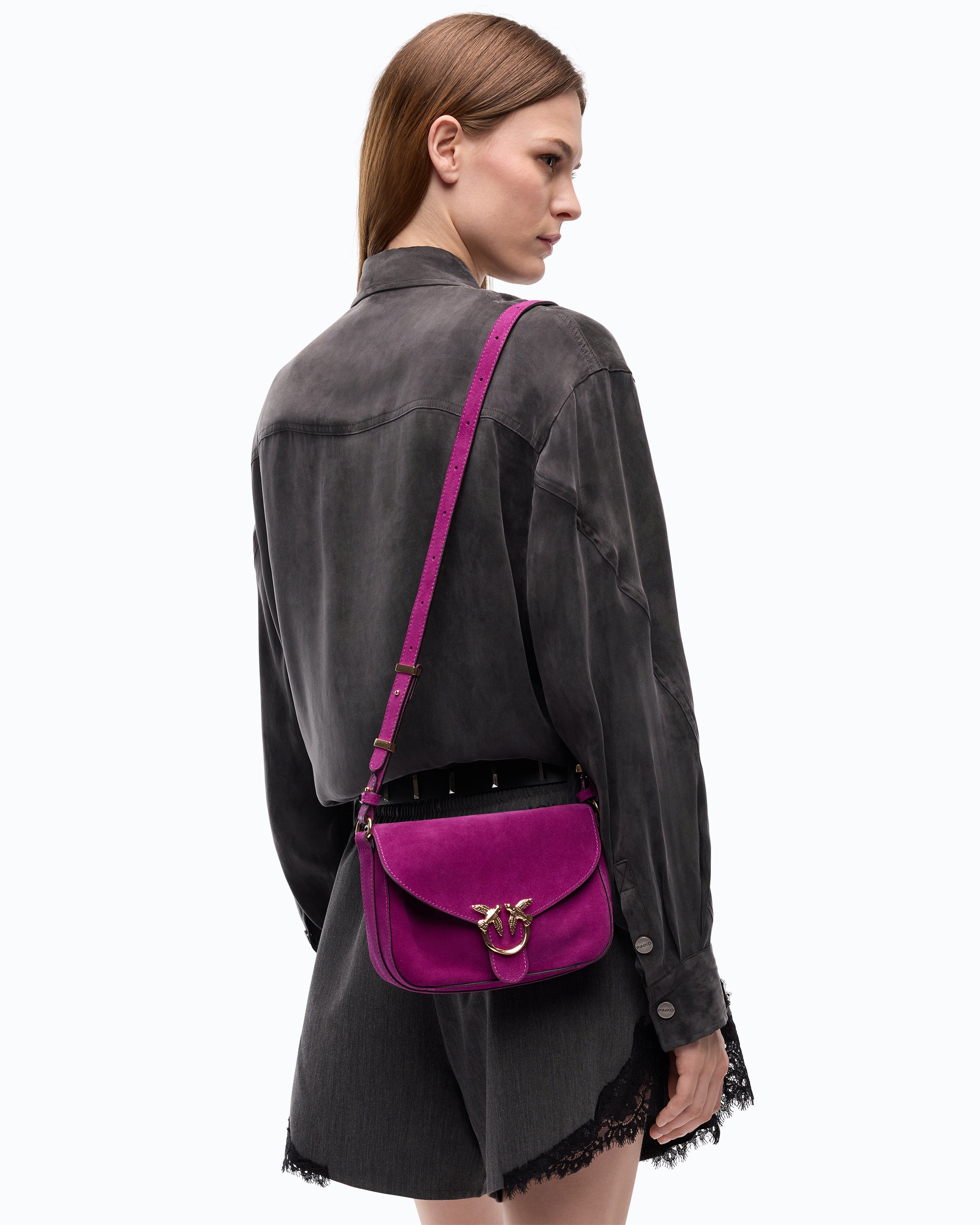 Pinko Mini Love Bag Satchel torebka zamszowa pasek