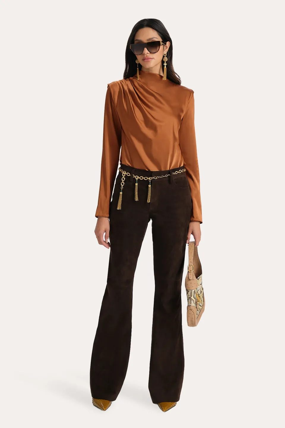 Elie Tahari Leah Silk Charmeuse bluzka jedwabna Rawhide