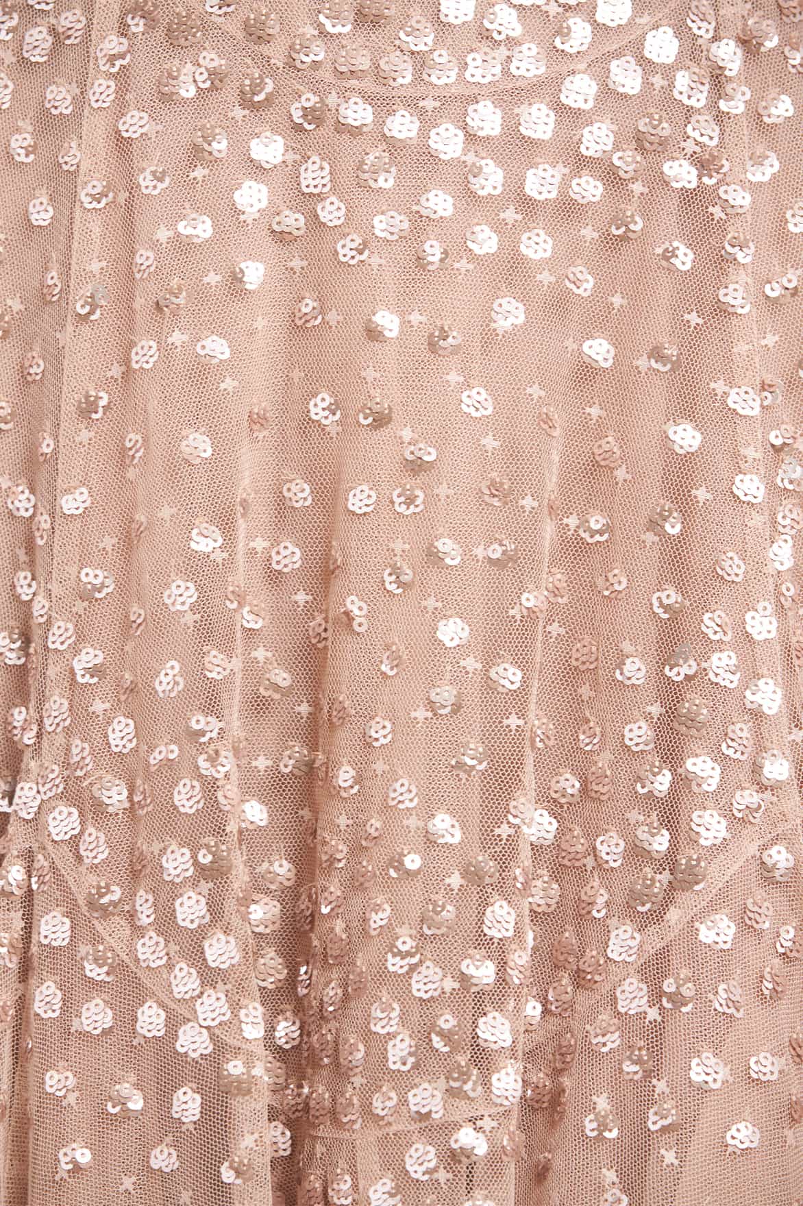 Needle & Thread Scallop Sequin Round Neck Ankle Gown sukienka beżowa