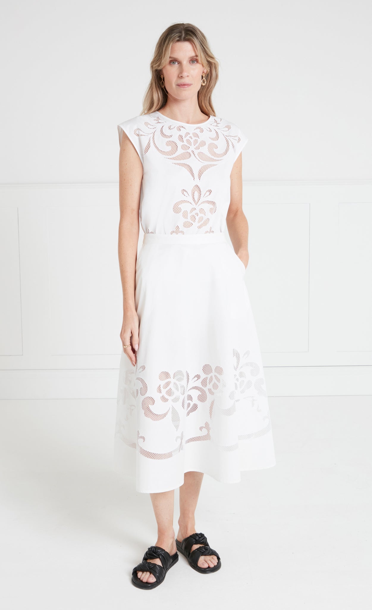 Temperley London Nelle spódnica midi biała bawełna
