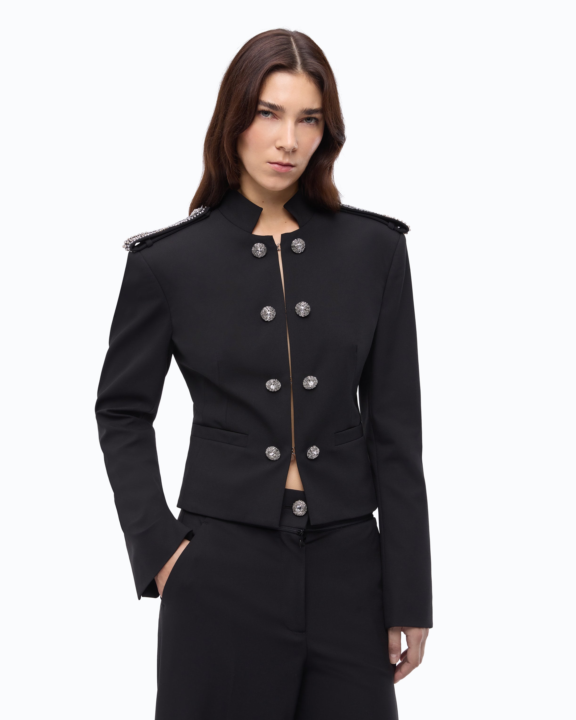 Pinko Mini Jacket kurtka czarna z kryształkami