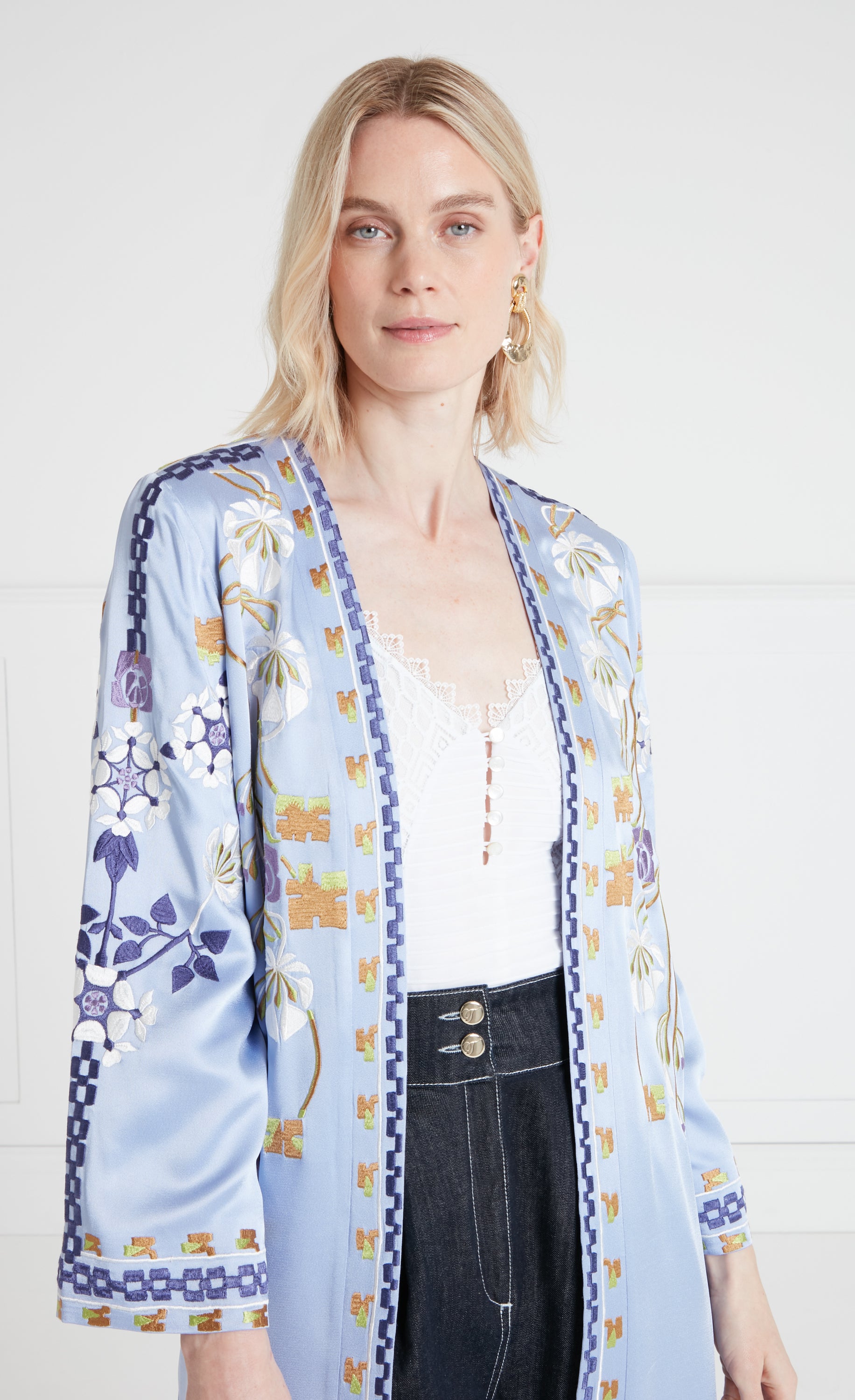 Temperley London Casa Coat płaszcz Blue haftowany