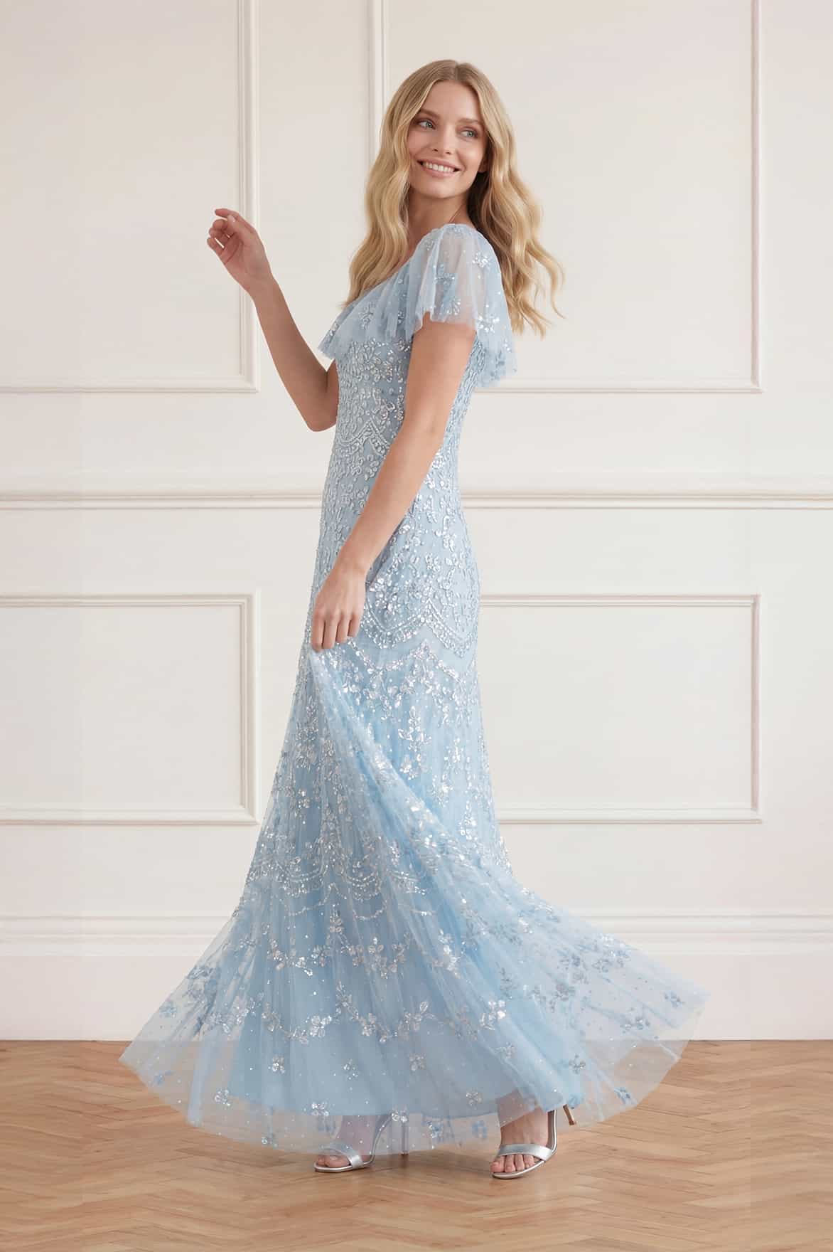 Needle & Thread Freya suknia wieczorowa aqua cekinowa