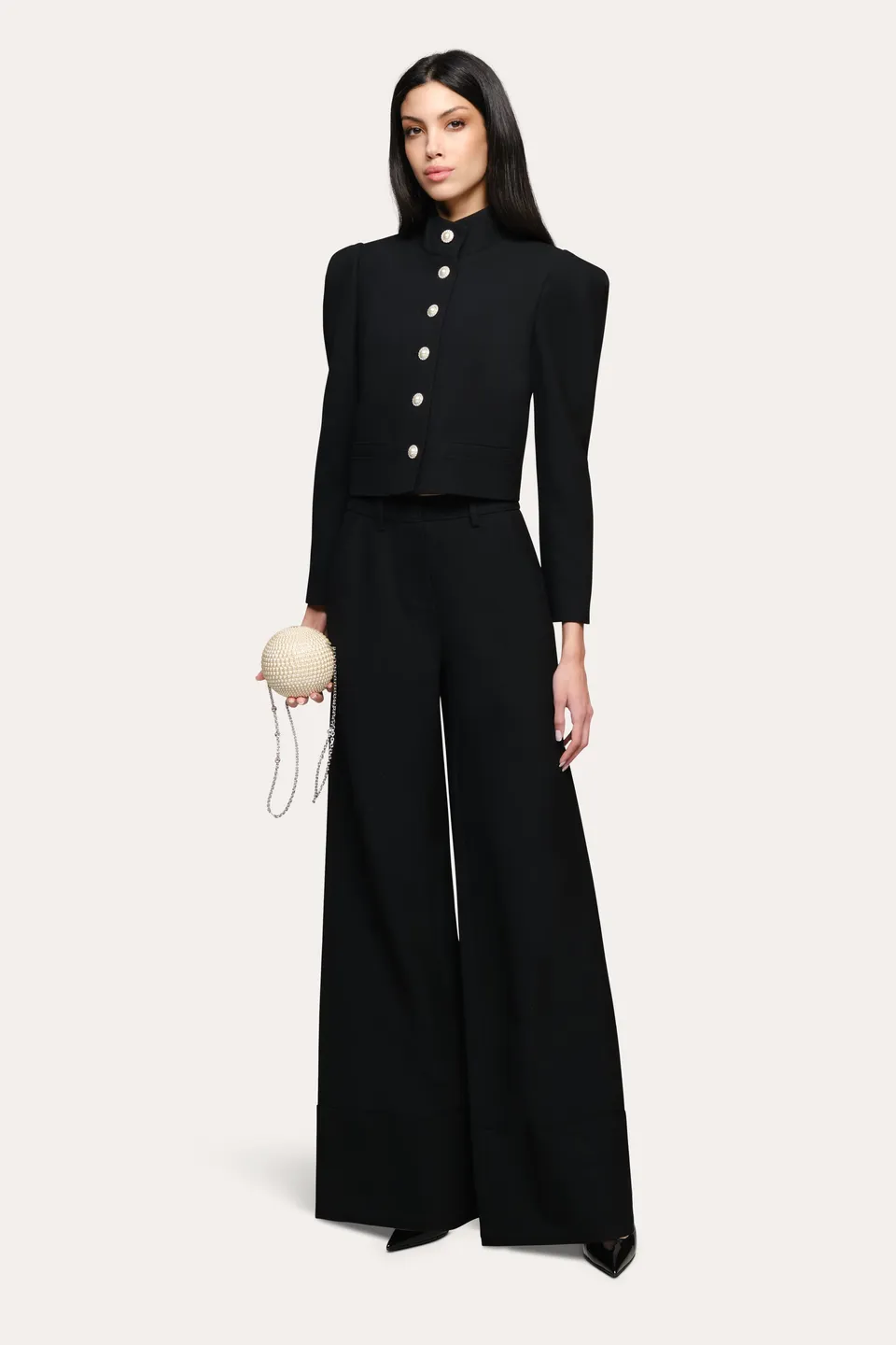 Elie Tahari Twill marynarka krótka czarna gumki