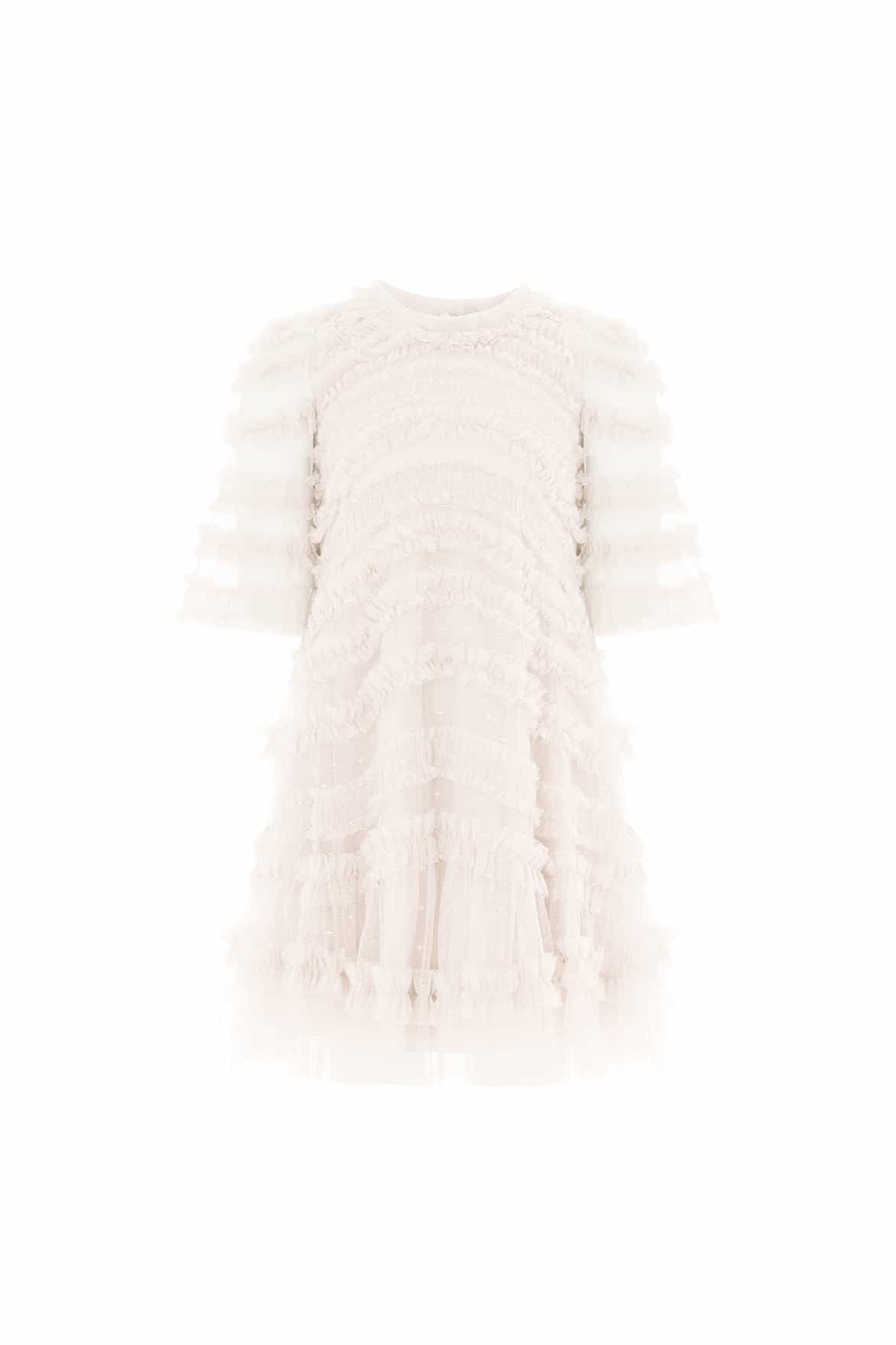 Needle & Thread Amara Ruffle sukienka kremowa z falbanami