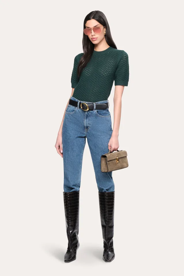 Elie Tahari Maya sweter wełniany Dark Willow krótki rękaw