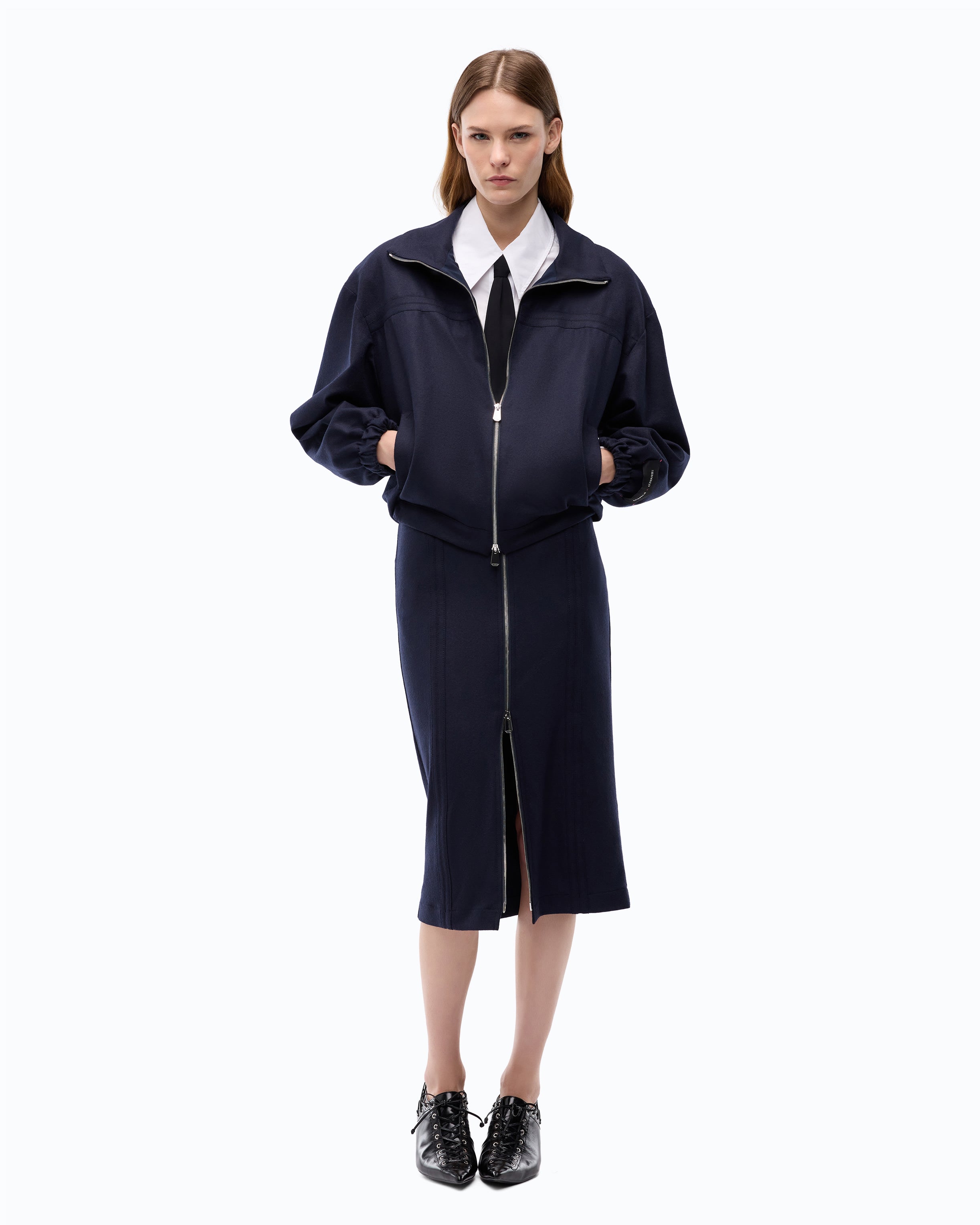 Pinko bomberka flanelowa niebieska oversize wełna