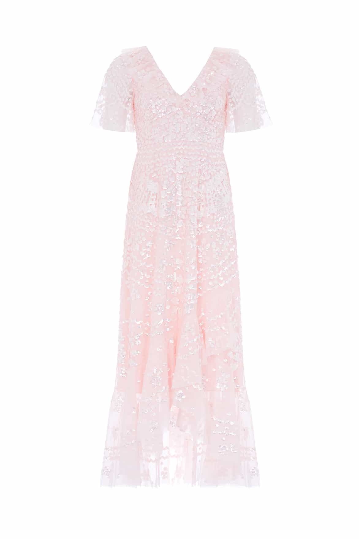 Needle & Thread Anais Sequin Frill sukienka beżowa do kostek