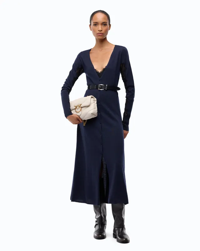 Pinko Ululato Dress sukienka midi wełniana niebieska