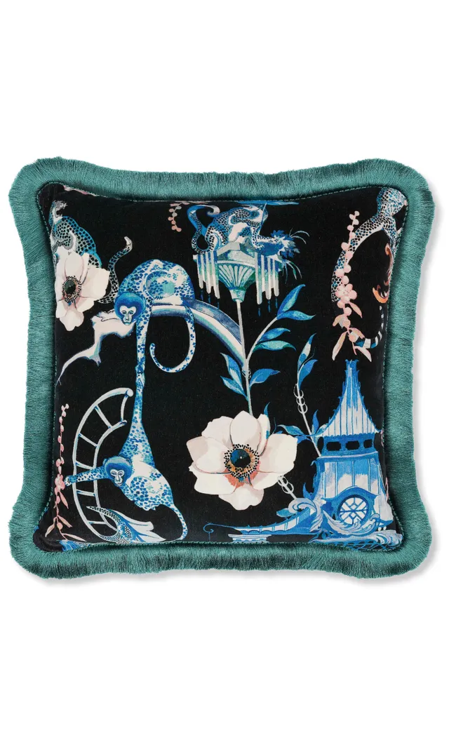 Temperley London Euphoria poduszka welurowa Cobalt 50x50