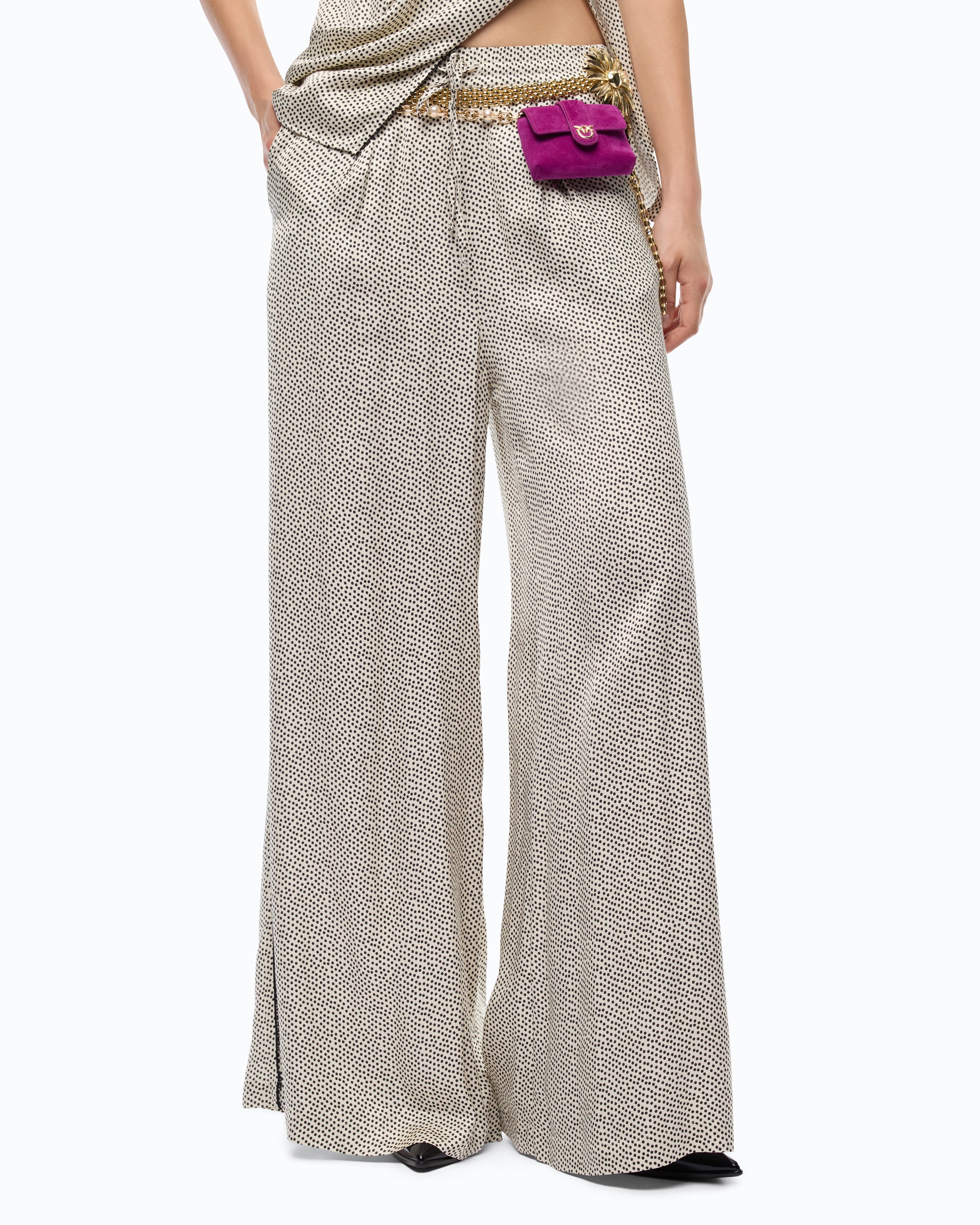 Pinko Prunus Pants spodnie beżowe w kropki