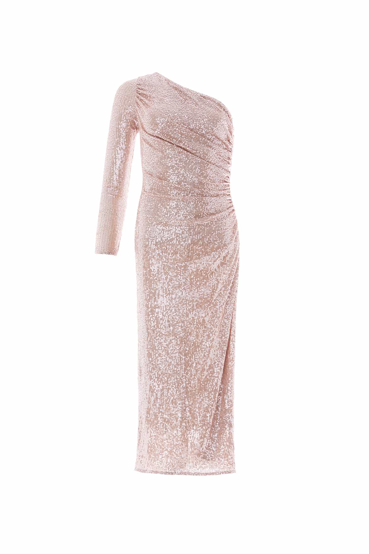 Needle & Thread Malia One-Shoulder sukienka koktajlowa Beige cekiny