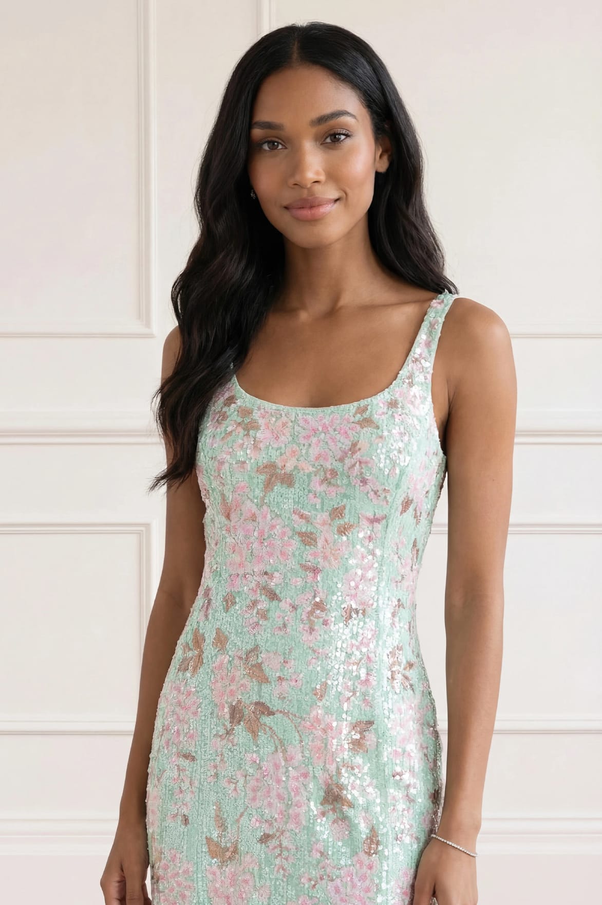 Needle & Thread Wisteria Shimmer Georgette Gown sukienka Green
