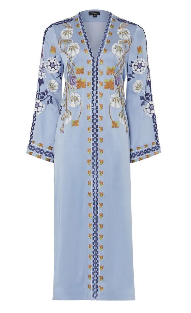 Temperley London Casa Coat płaszcz Blue haftowany