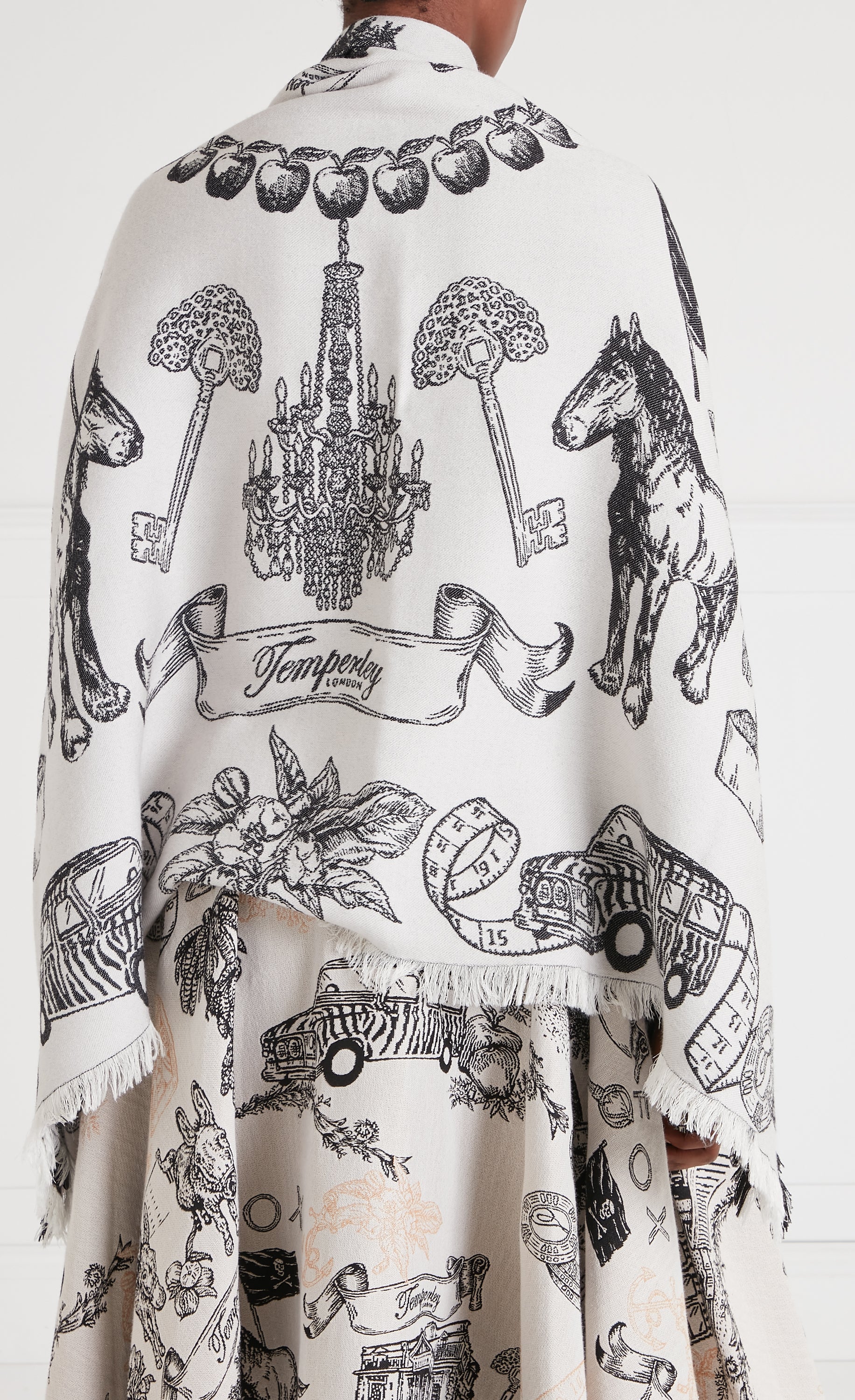Temperley London Anniversary szal damski biały wełna jedwab