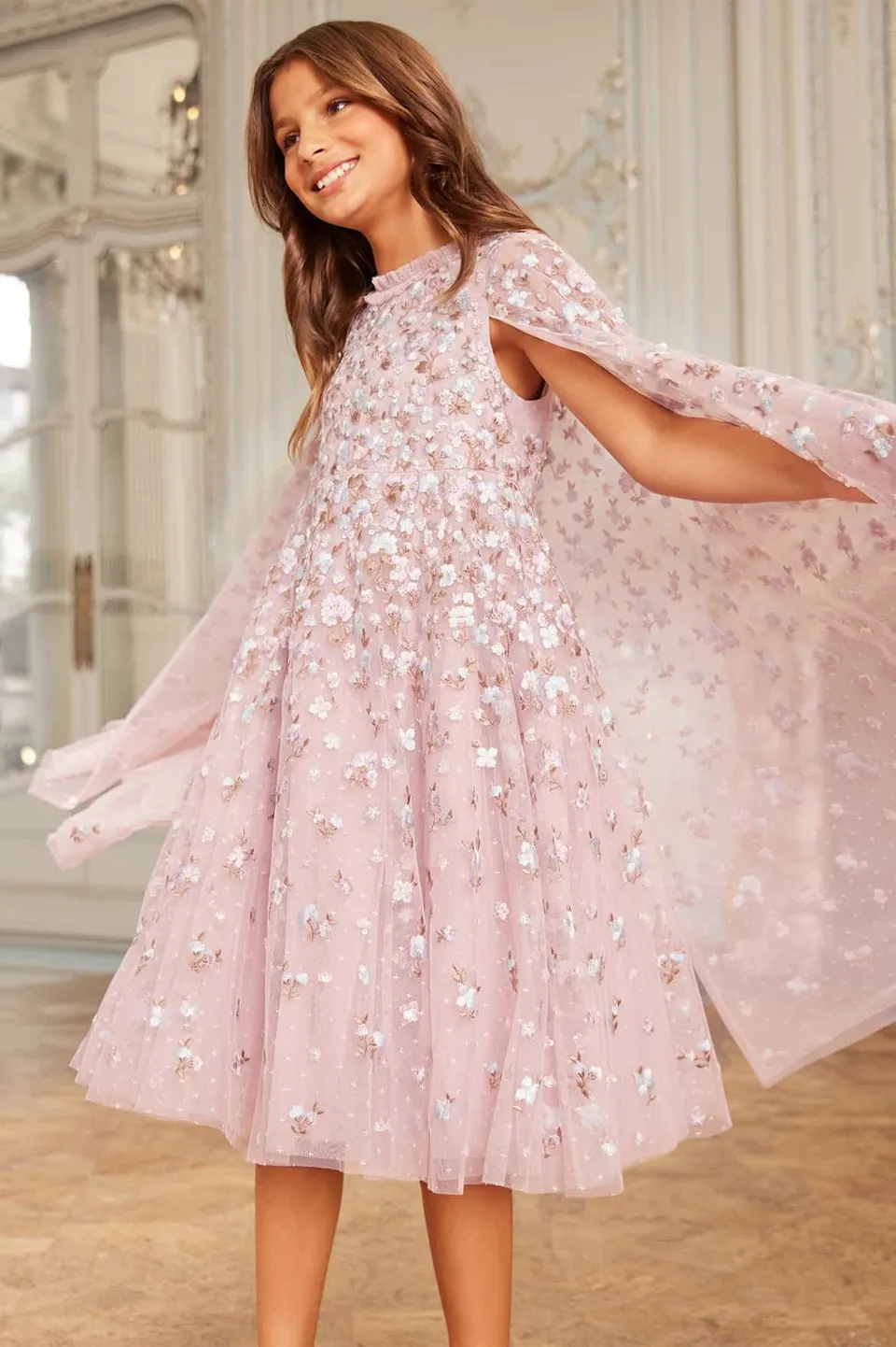Needle & Thread Dahlia Ditsy Cape Kids Dress sukienka lila