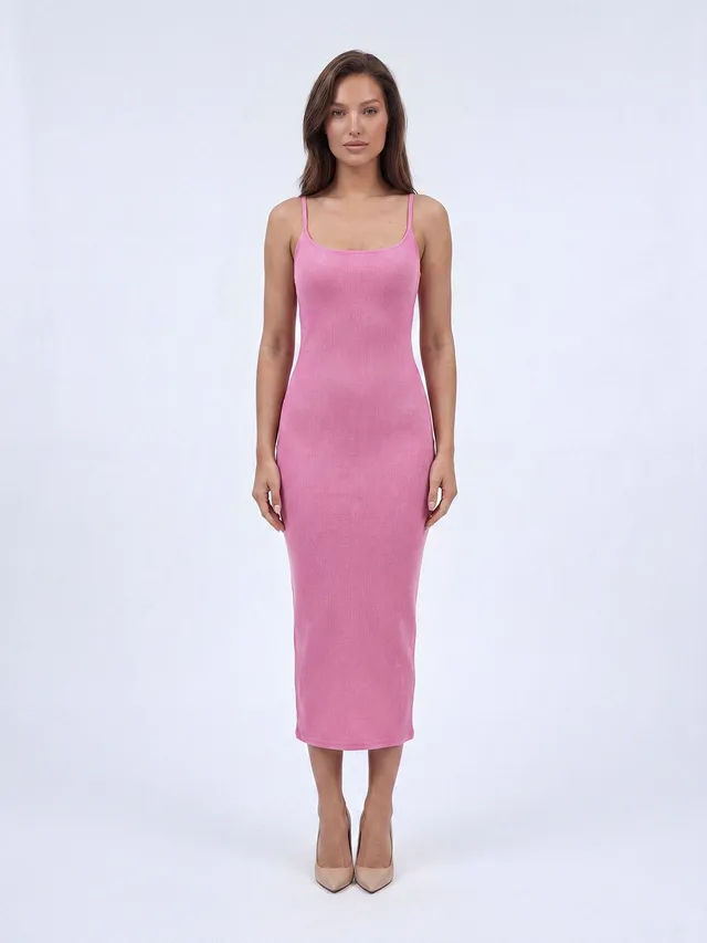 Nudyess Rodeo sukienka midi Pink prążkowana