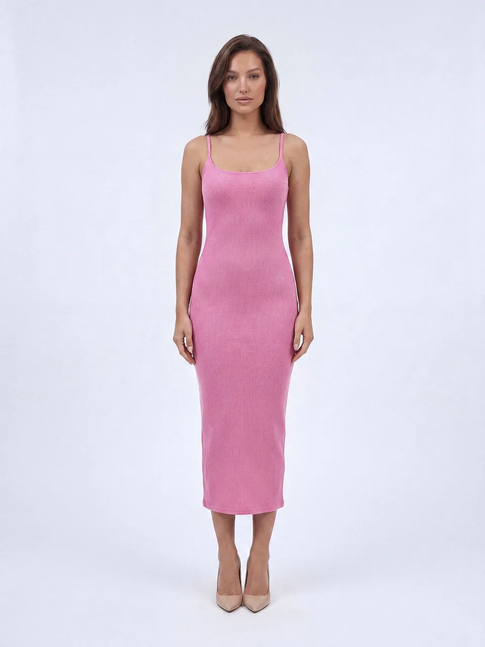 Nudyess Rodeo sukienka midi Pink prążkowana