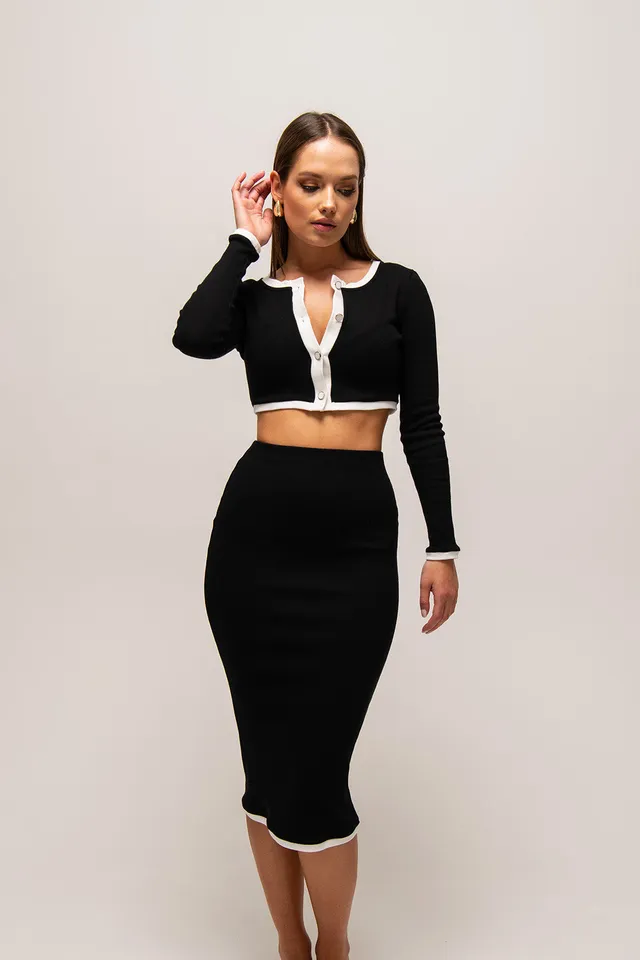 Nudyess Oreo spódnica midi Black prążkowana