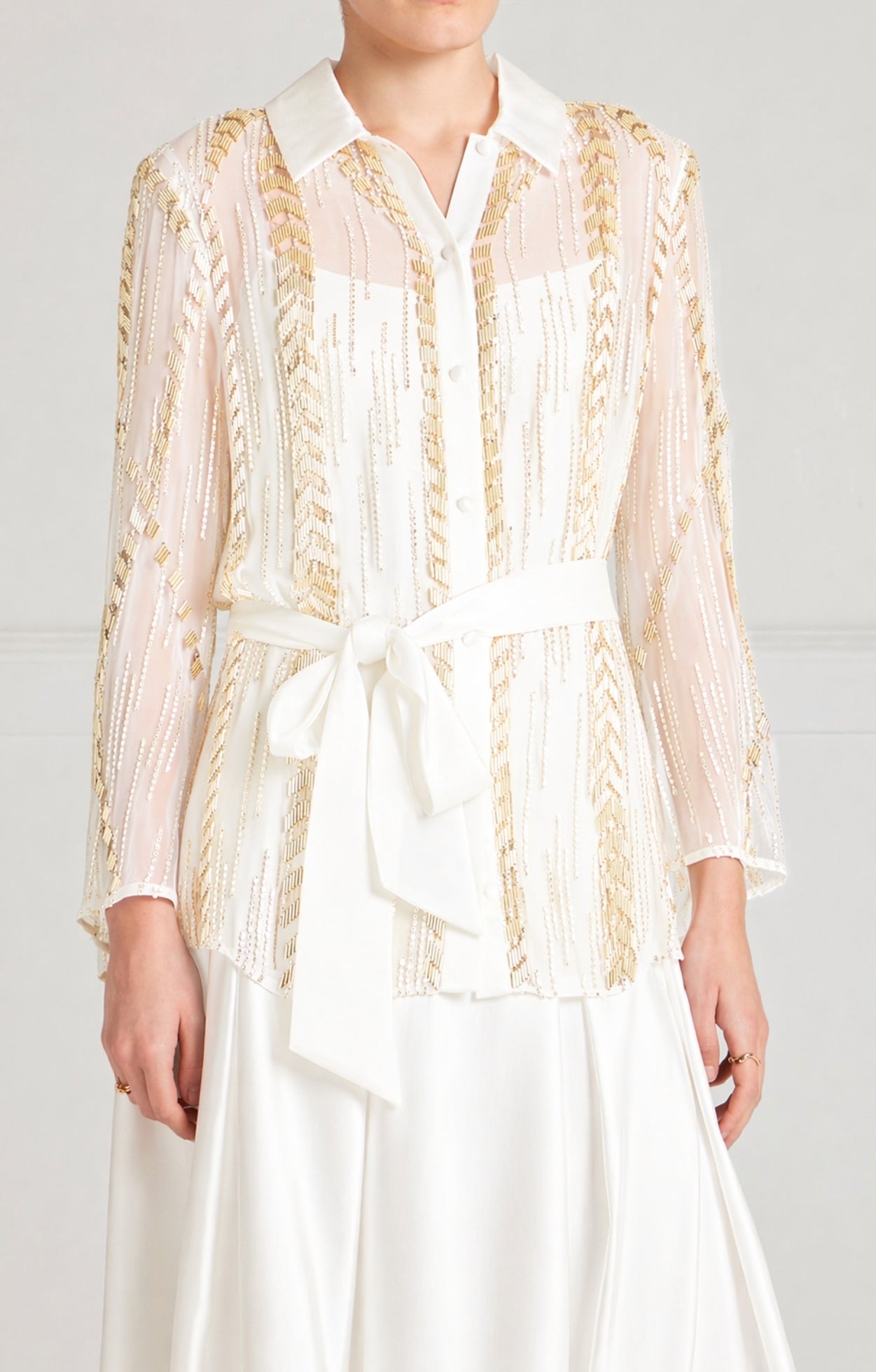 Temperley London Viola koszula Ivory cekinowa