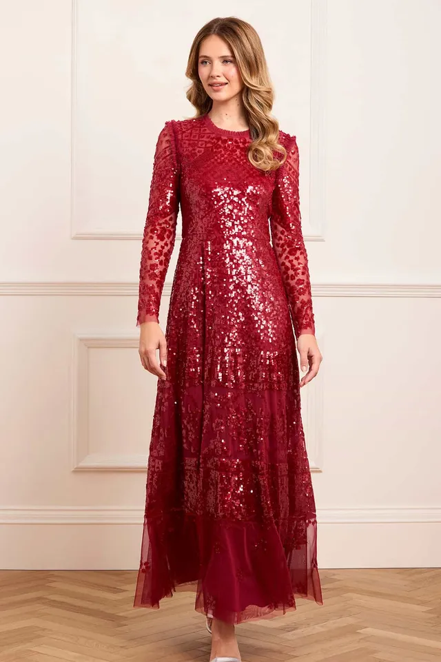 Needle & Thread Aurora Gown suknia Red haftowana