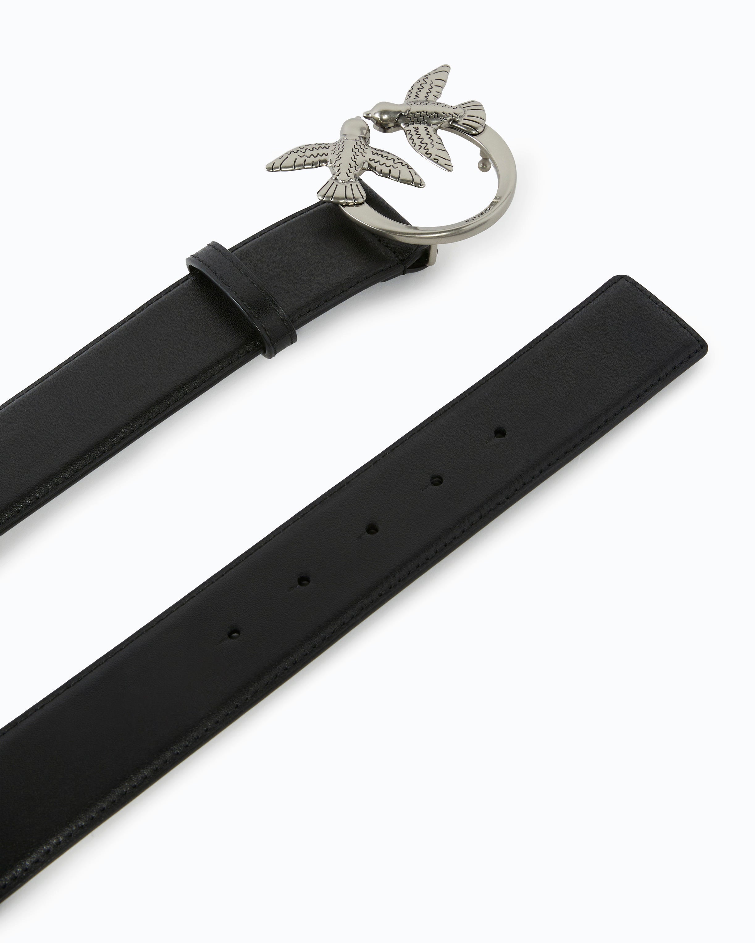 Pinko Love Birds High Leather Belt pasek skórzany 4 cm czarny