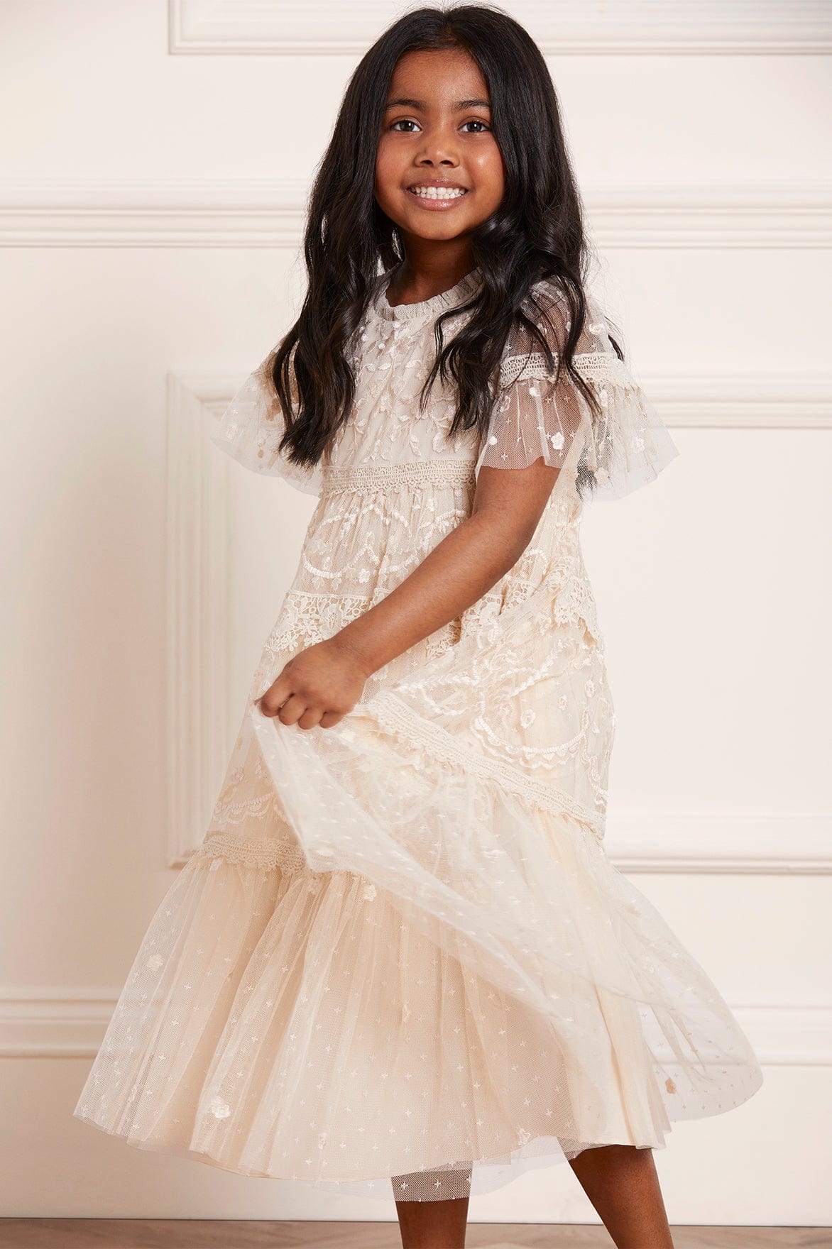 Needle & Thread Midsummer Lace Kids Dress sukienka kremowa haftowana