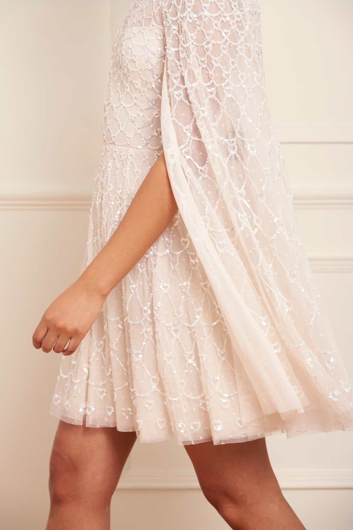 Needle & Thread Heart Lattice Mini Dress sukienka kremowa mini