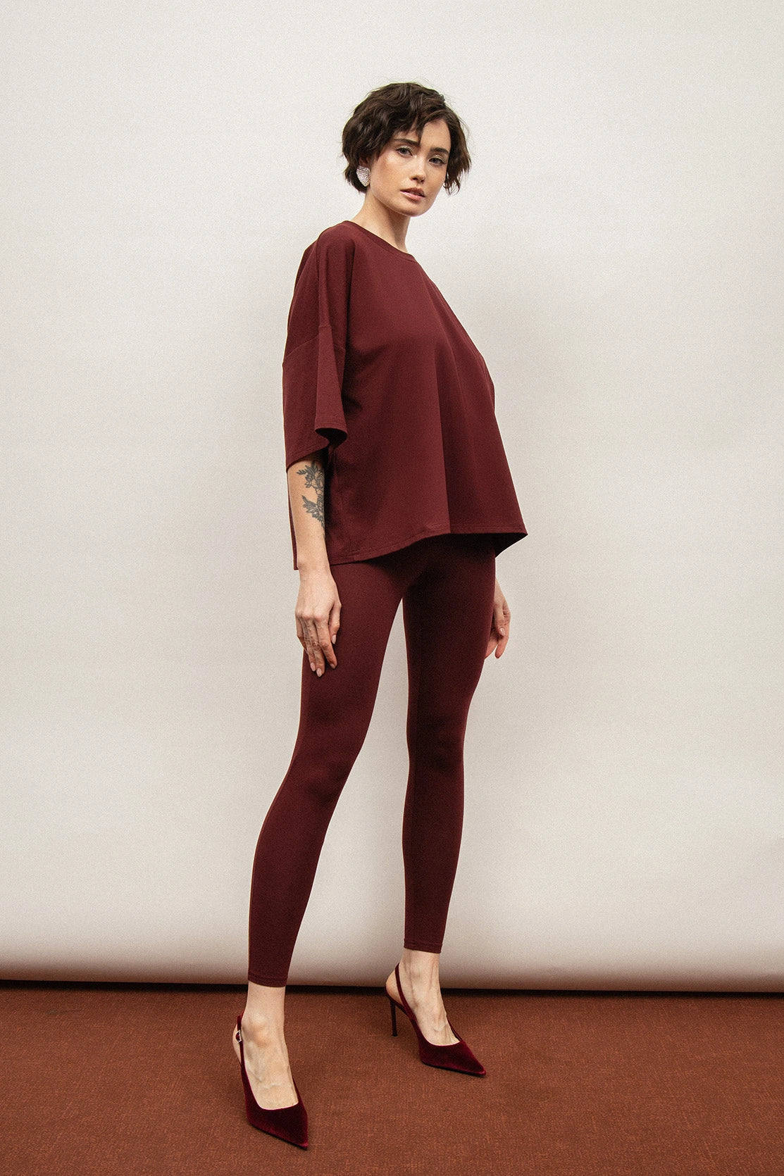 Nudyess Blake legginsy długie burgund bawełniane